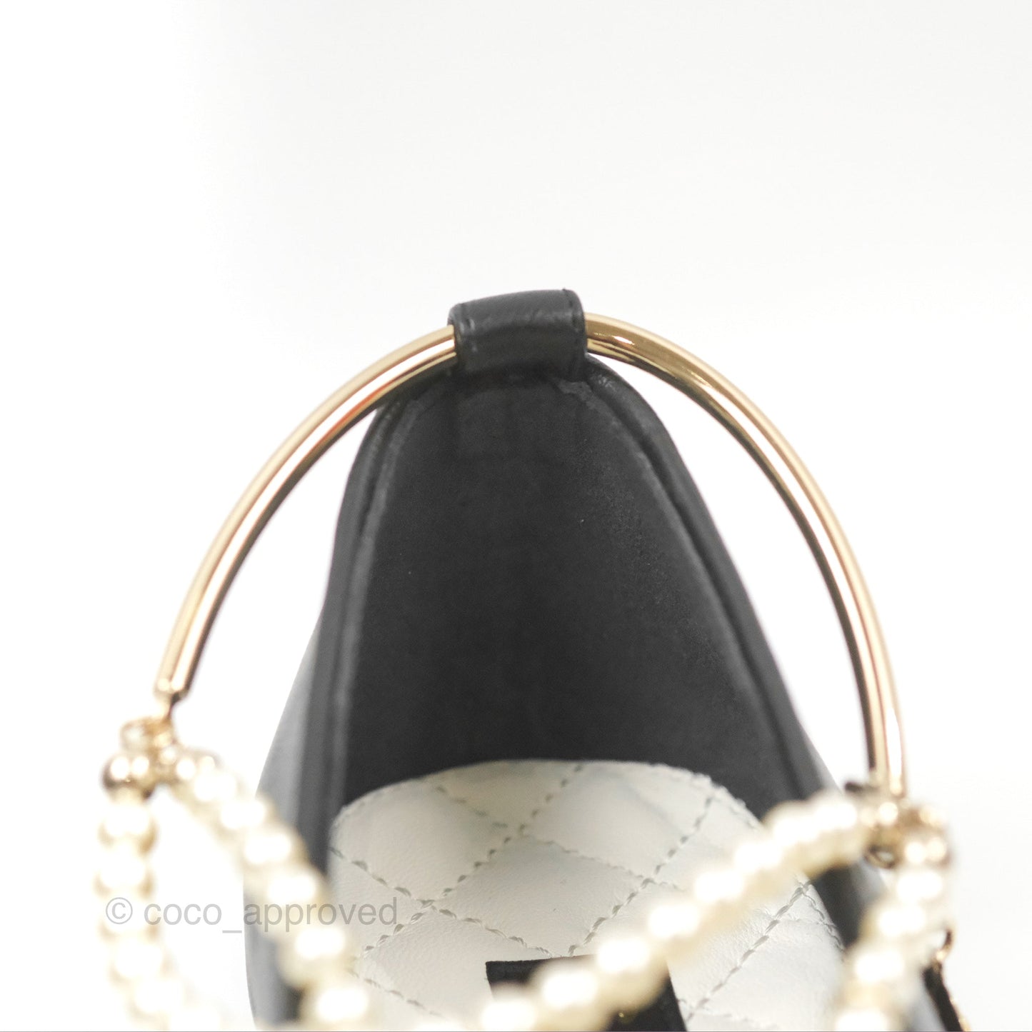 Chanel Ankle Double Pearl Pendant Flat Ballerinas Black Lambskin Size 37