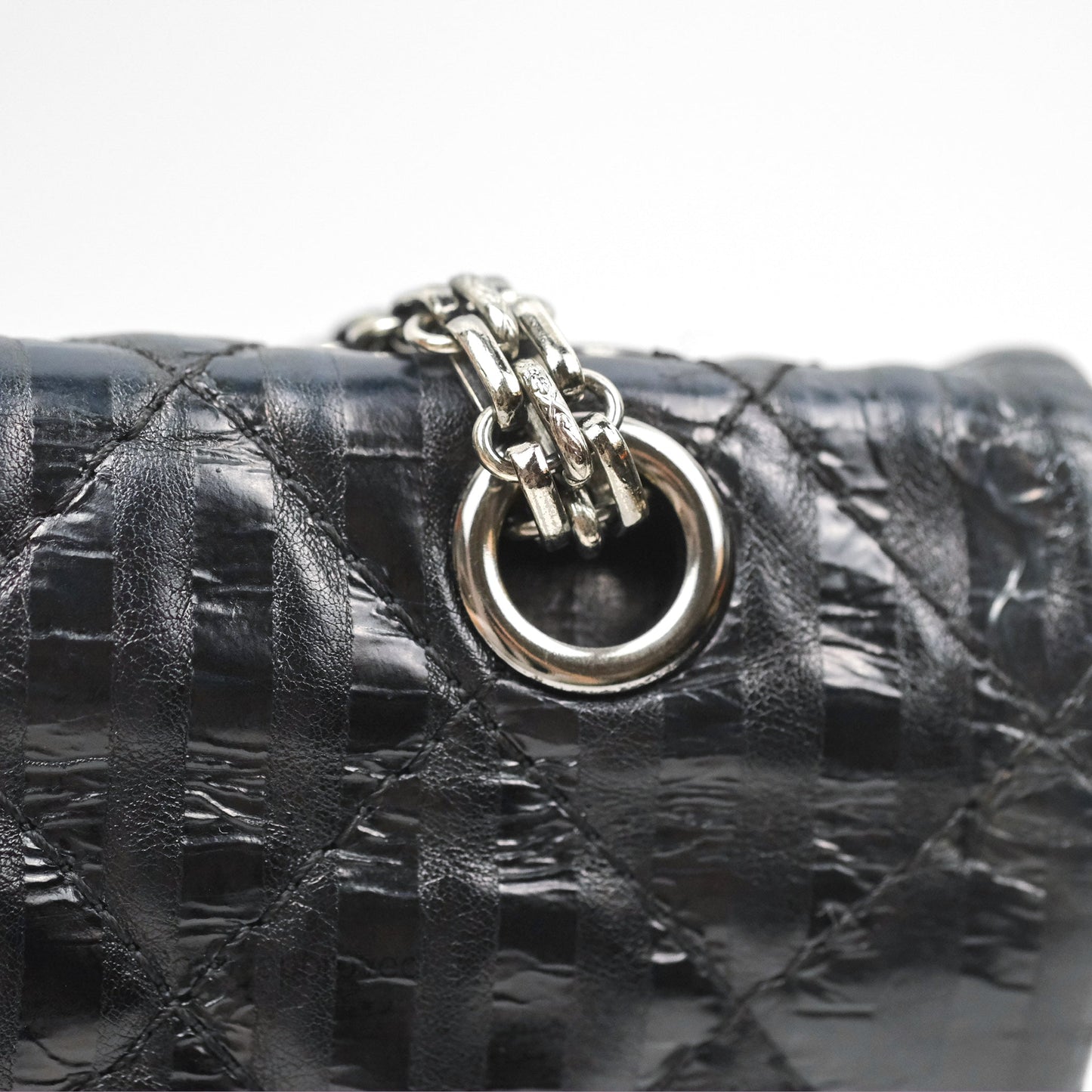 Chanel Reissue 227 Flap Quilted Calfskin Black Striped Dark Silver Hardware