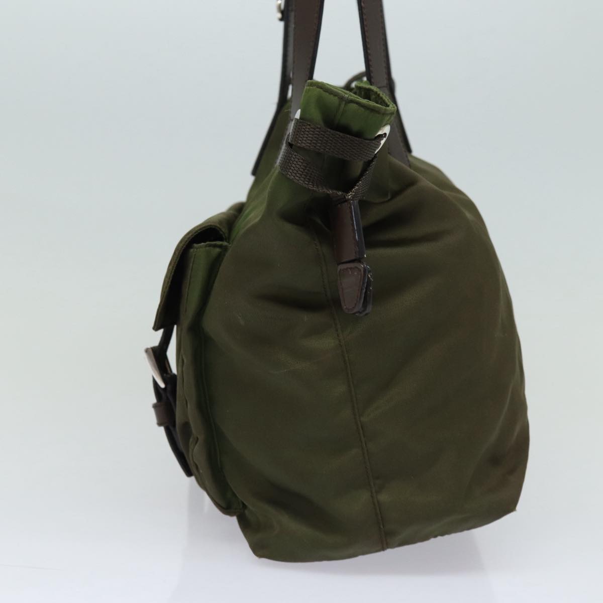 Luxury Prada Tote Bag Nylon Khaki Brown Silver  85713
