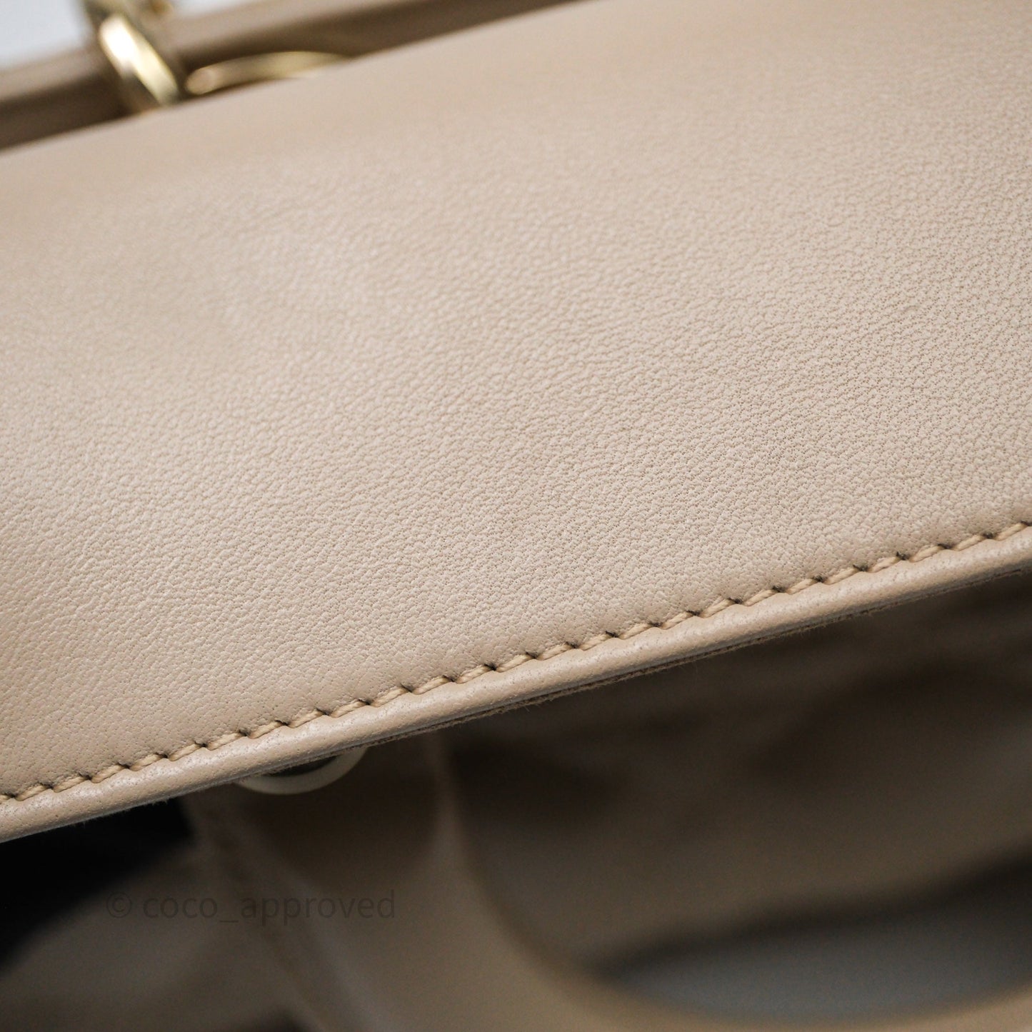 Christian Dior Small Lady D-Joy Powder Beige Cannage Lambskin Gold Hardware