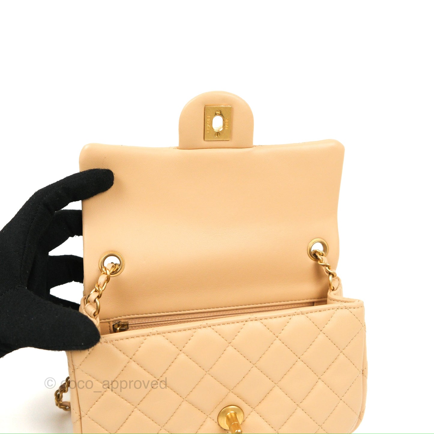 Chanel Mini Rectangular Pearl Crush Beige Lambskin Aged Gold Hardware