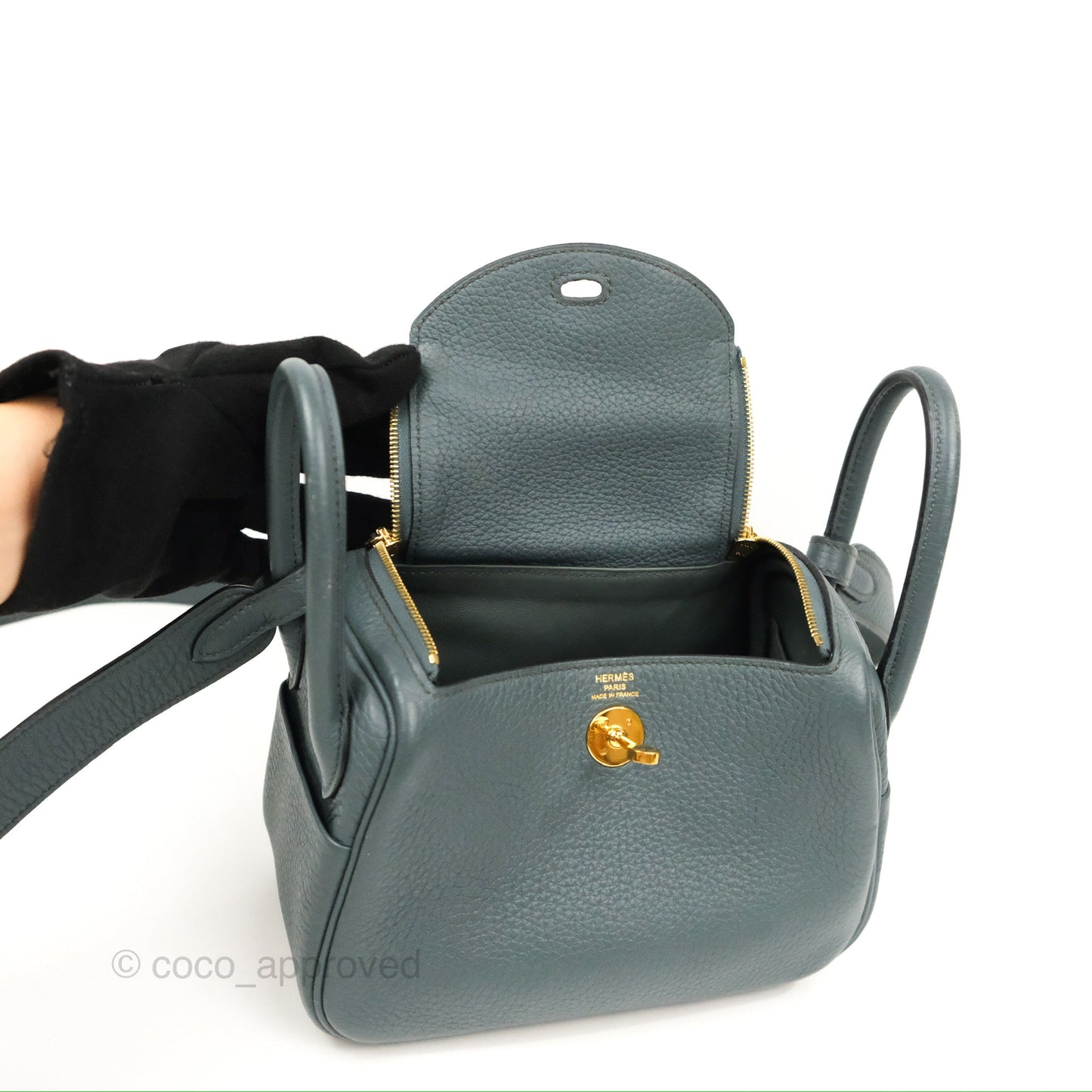 Hermès Mini Lindy 20 Bleu Orage Clemence Gold Hardware