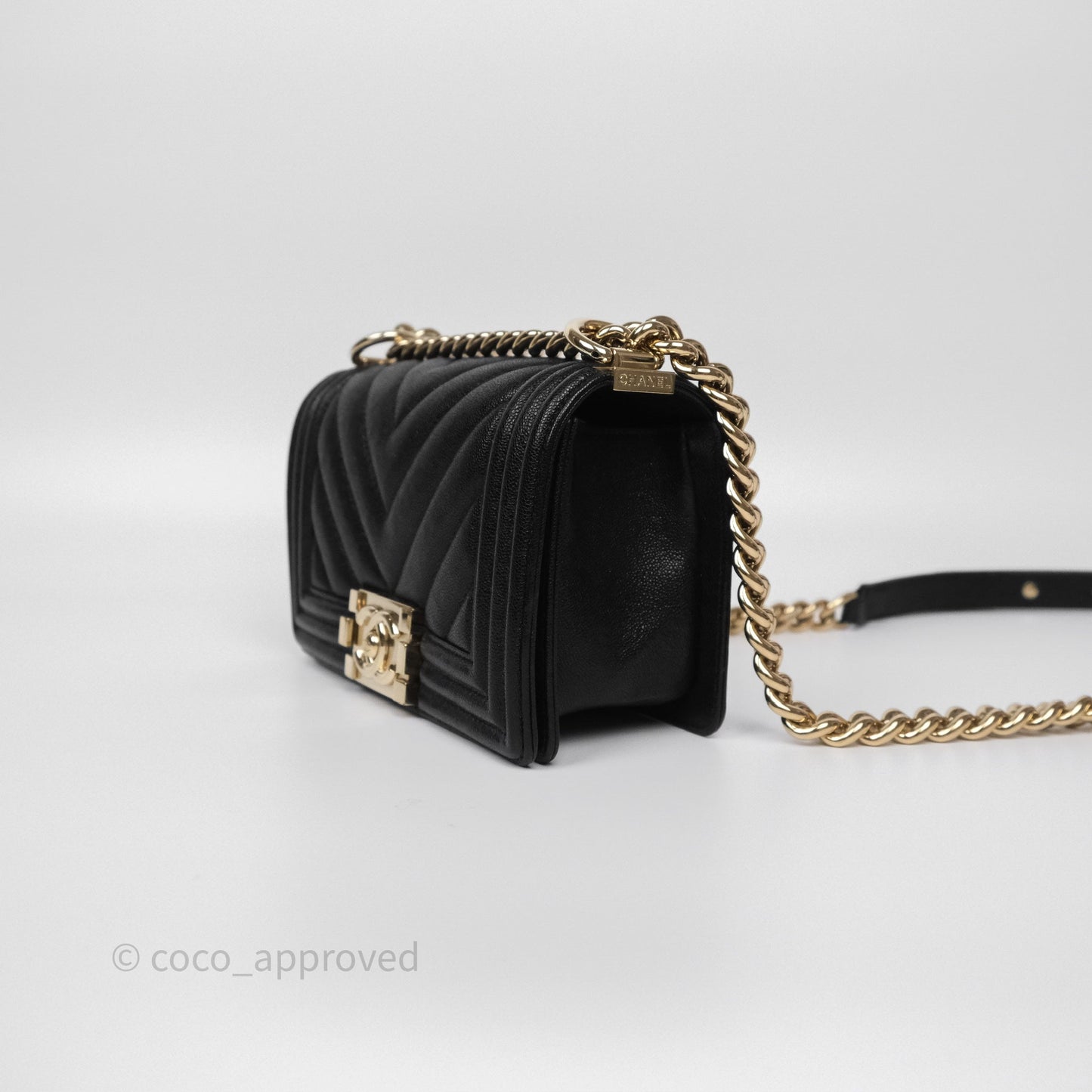 Chanel Small Boy Chevron Black Caviar Gold Hardware