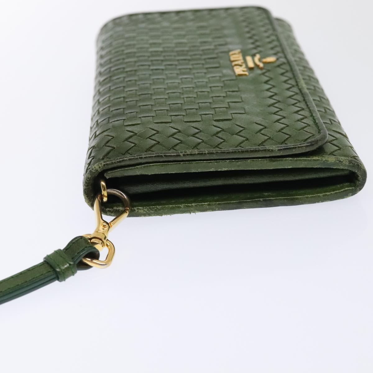 Luxury Prada Wallet Leather Green Gold  85772