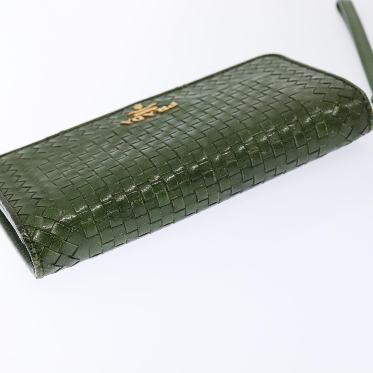 Luxury Prada Wallet Leather Green Gold  85772