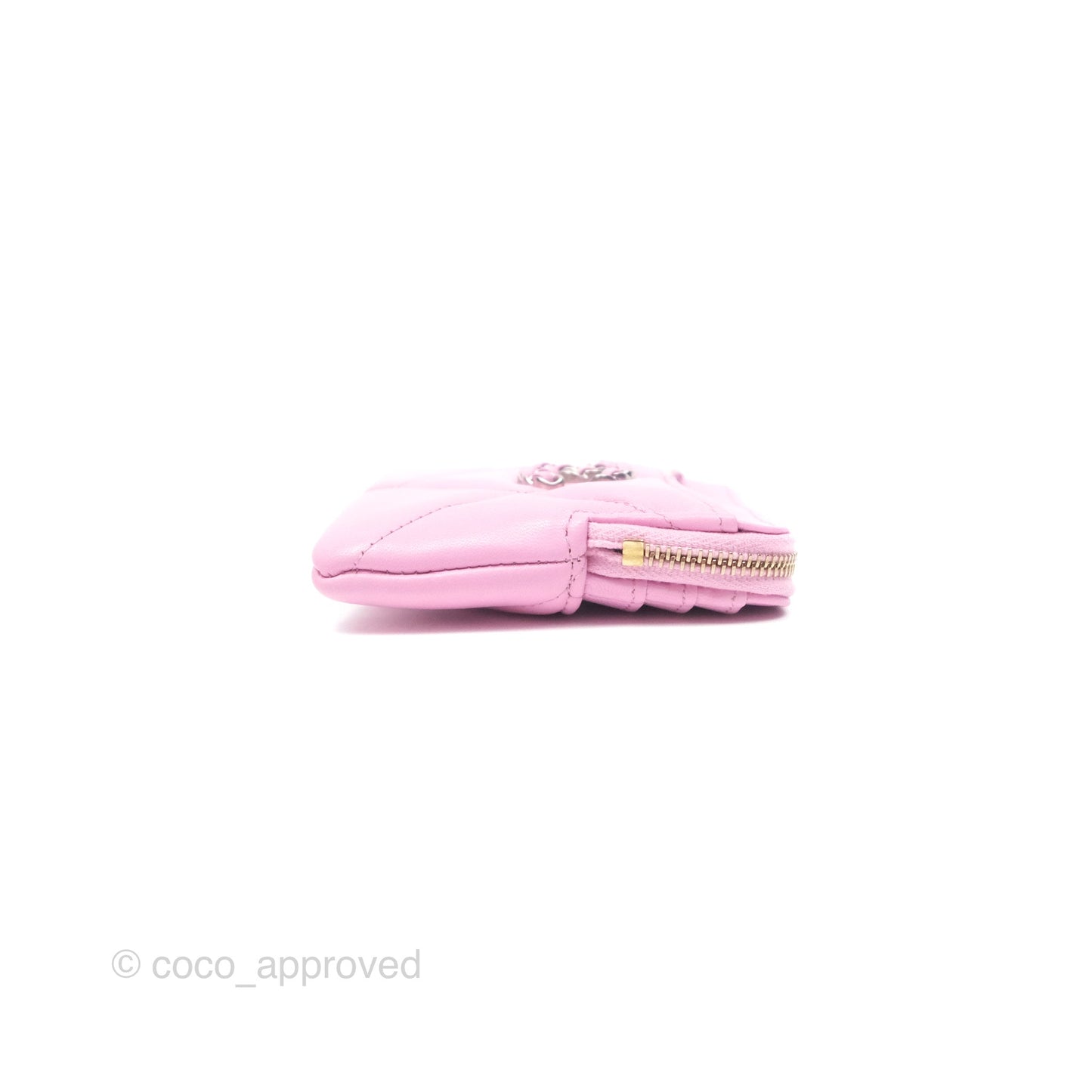 Chanel 19 Zipped Coin Purse Card Holder Pink Lambskin