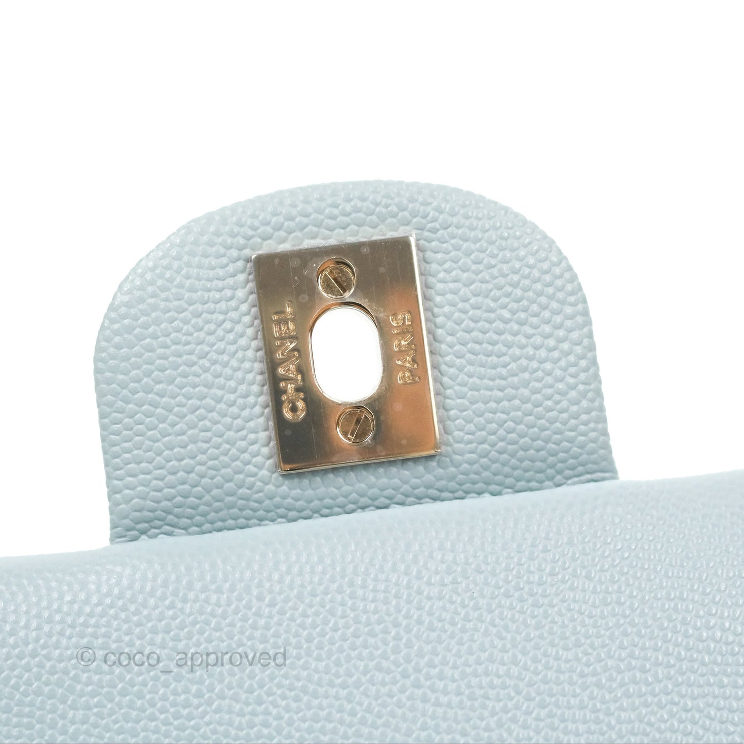 Chanel Small Classic Quilted Flap Light Blue Caviar Gold Hardware 22P