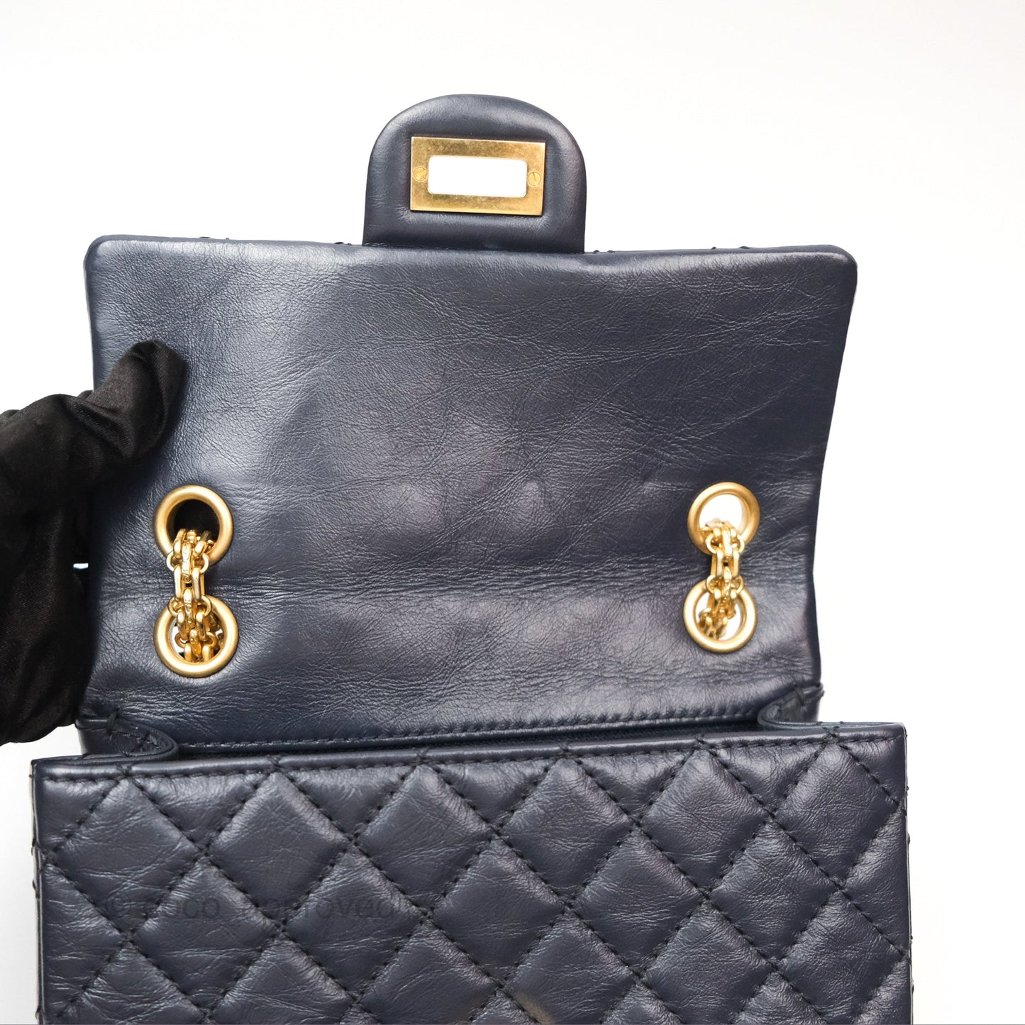 Chanel Mini Reissue 224 Navy Aged Calfskin Aged Gold Hardware