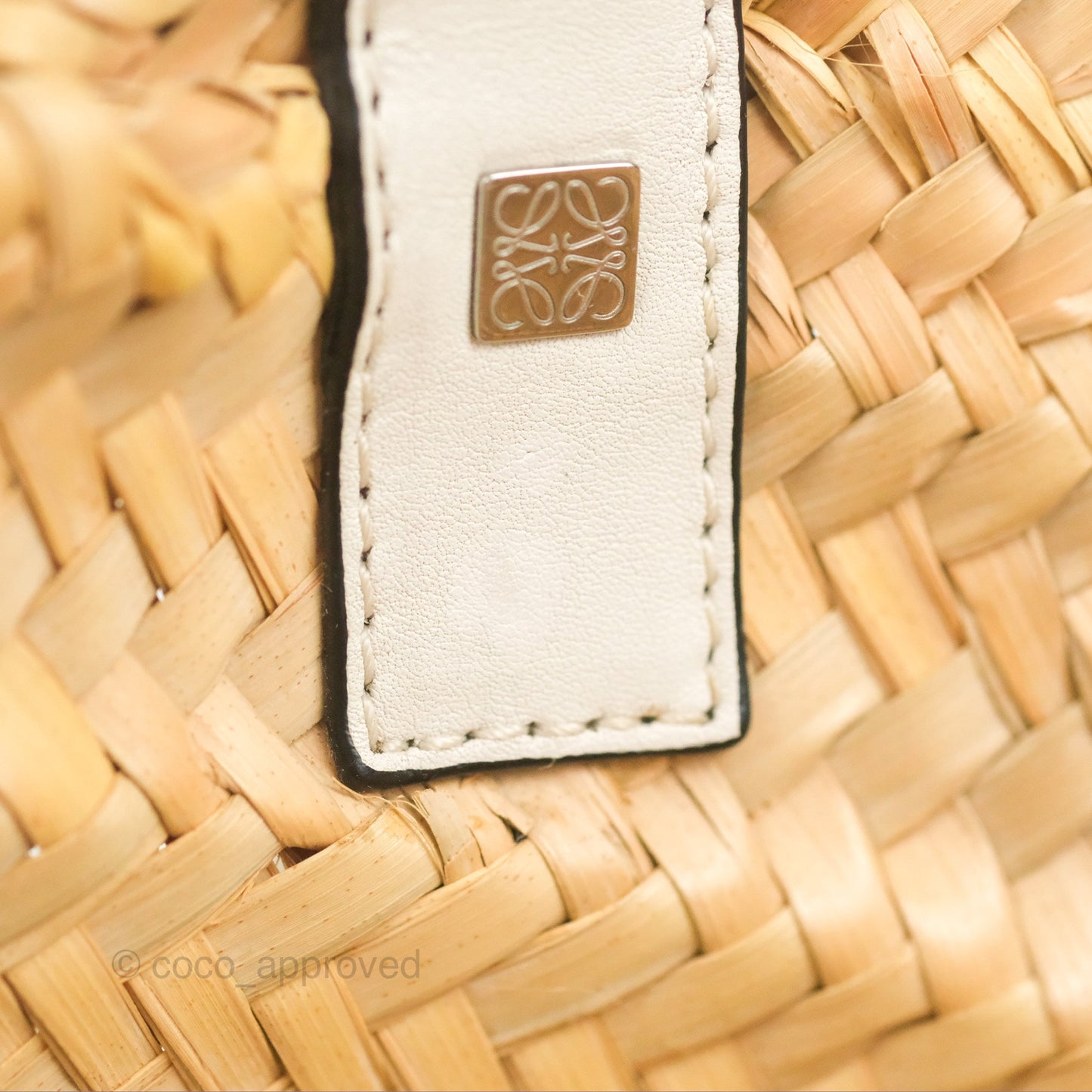 Loewe Small Basket Bag Natural Palm Leaf White Calfskin