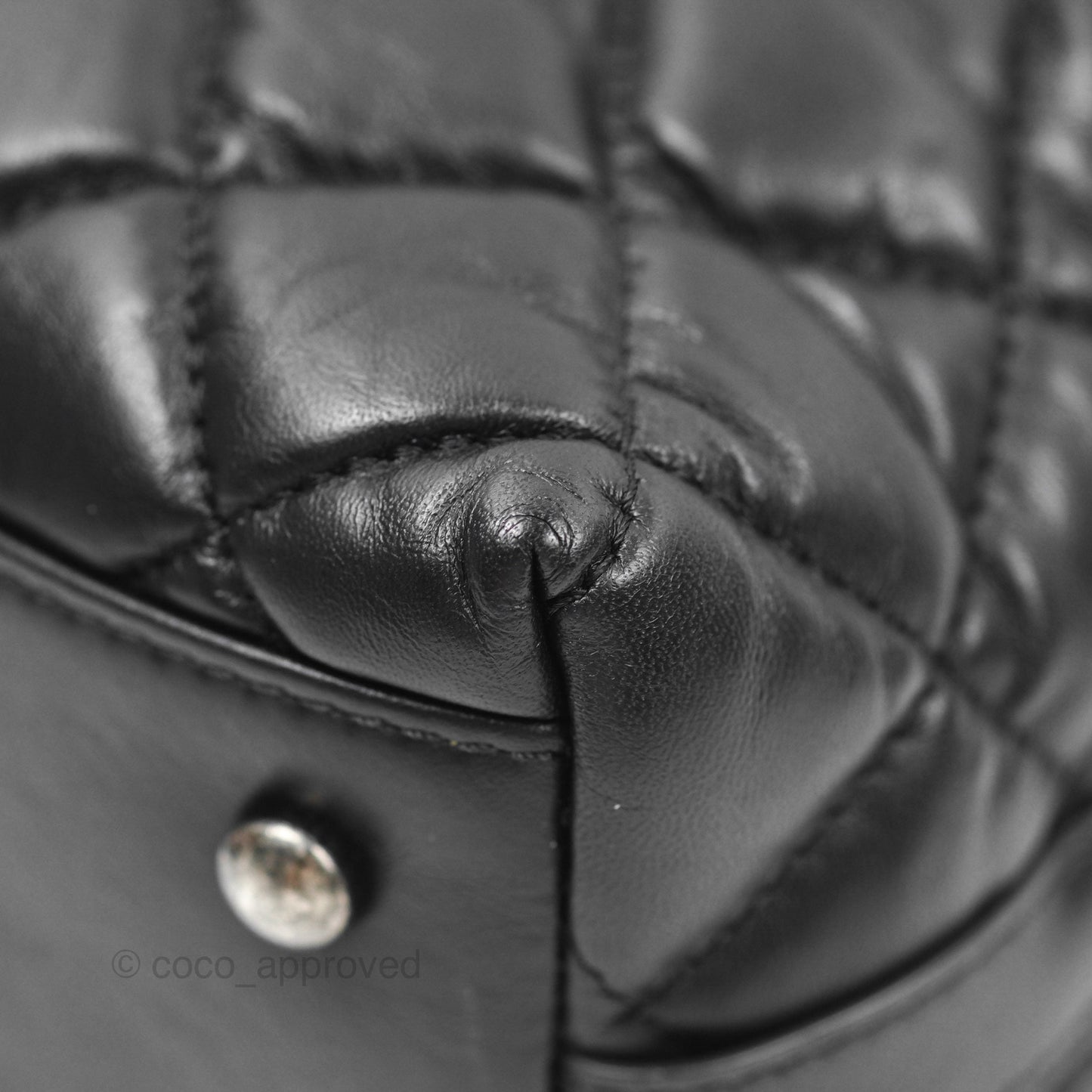 Chanel Quilted Small Handle Bowling Bag Black Aged Calfskin Ruthenium Hardware