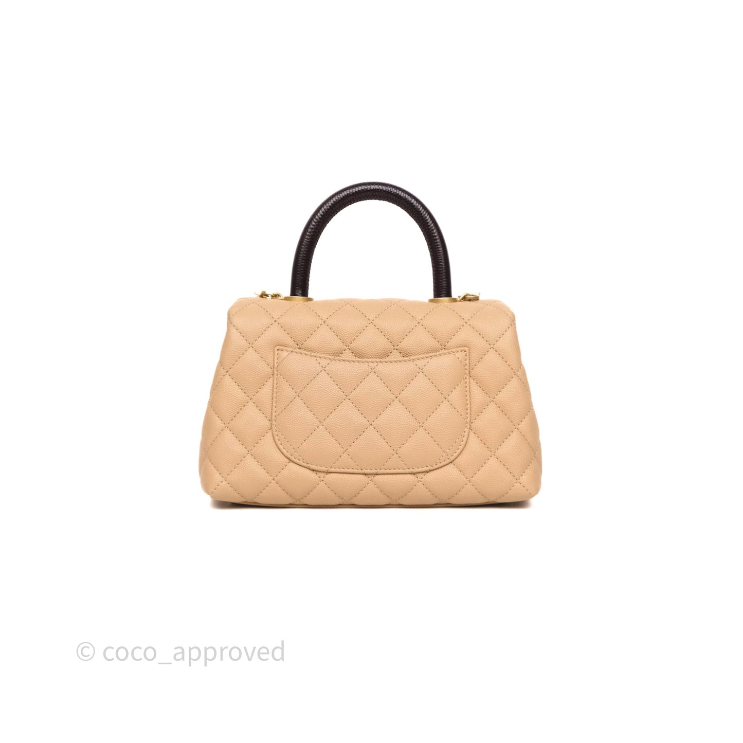 Chanel Small Coco Handle Quilted Beige Caviar Gold Hardware Lizard Handle