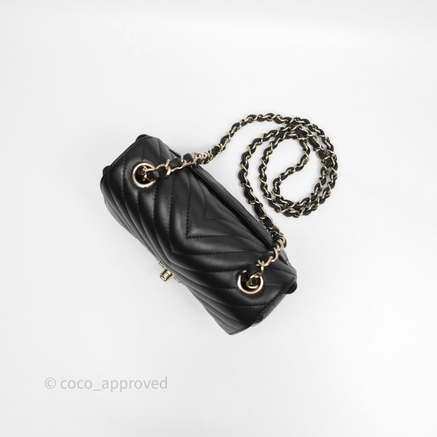 Chanel Mini Square Black Chevron Lambskin Gold Hardware