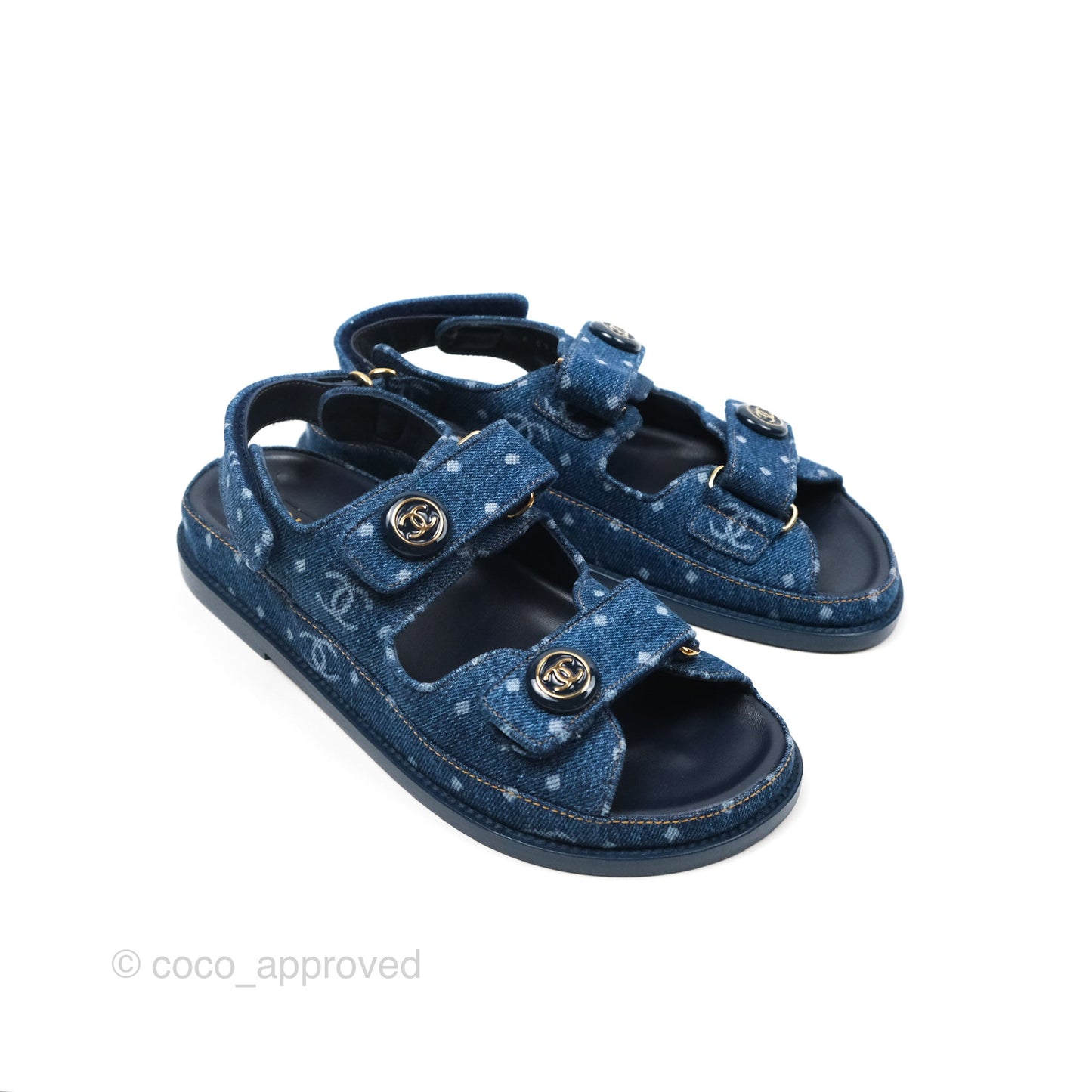 Chanel CC Dots Dad Sandals Denim Blue 23P Size 36.5
