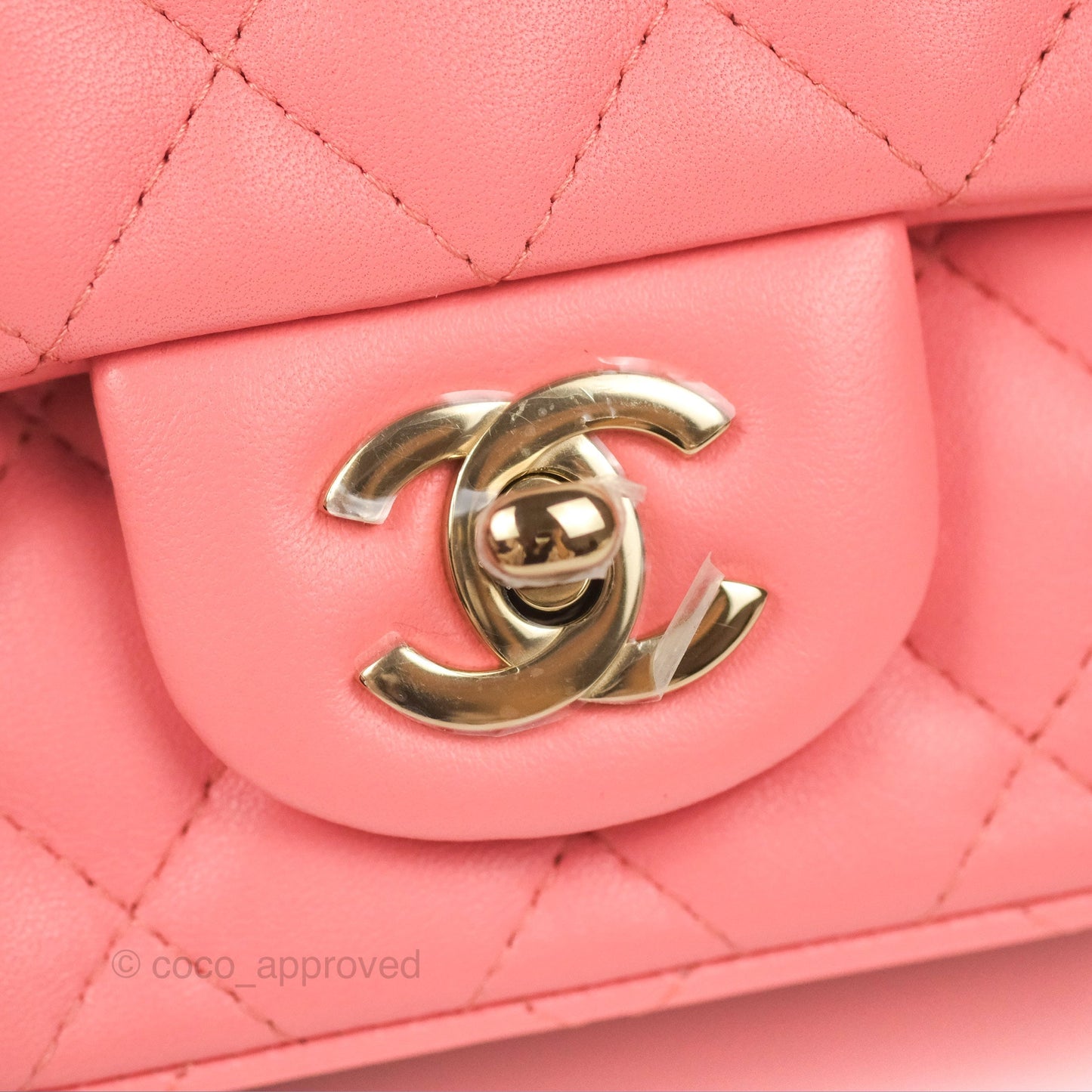 Chanel Quilted Mini Square Flap Pink Lambskin Gold Hardware