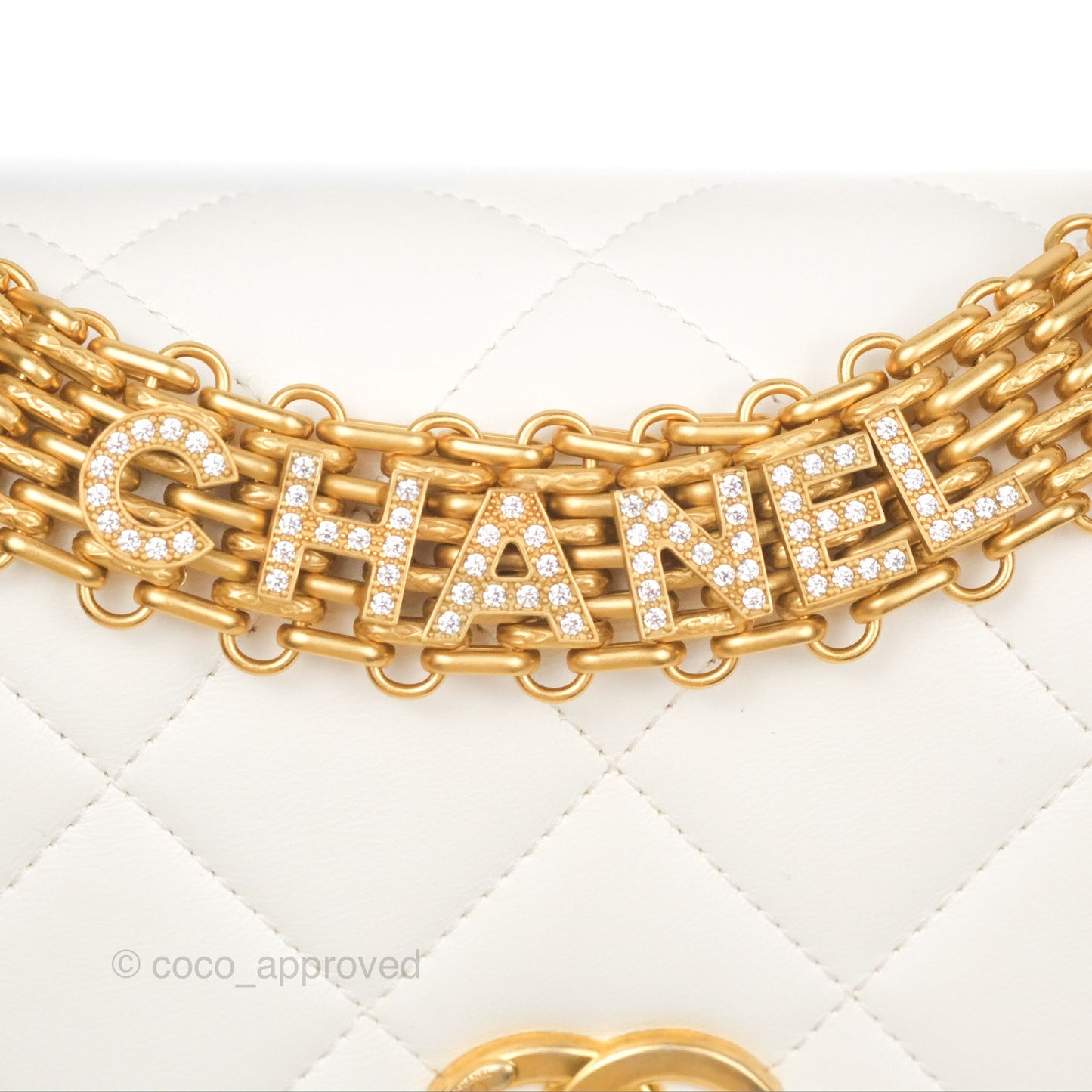 Chanel Crystal Logo Handle Flap Bag White Lambskin 22S
