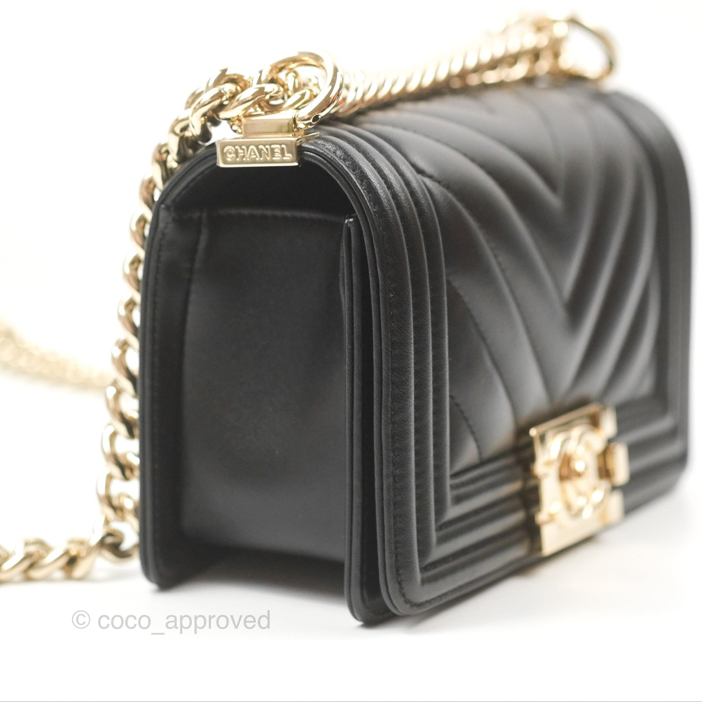 Chanel Small Boy Chevron Black Lambskin Gold Hardware