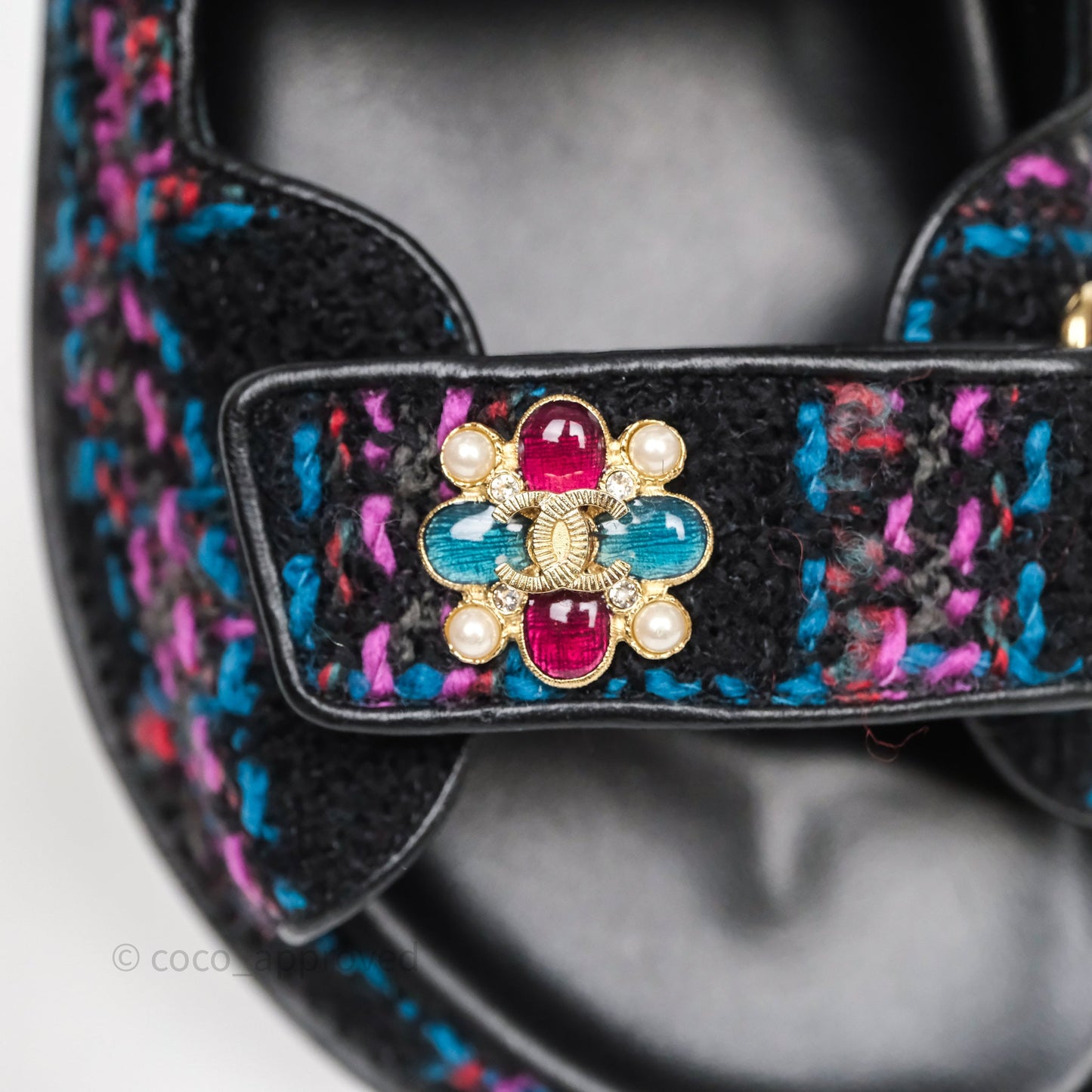Chanel Dad Sandals Black/ Purple Tweed Size 38