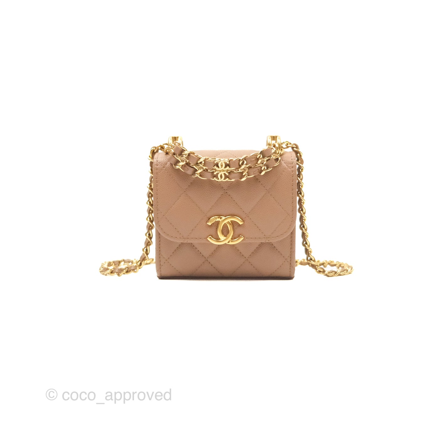 Chanel CC Chain Clutch with Chain Beige Caviar Gold Hardware