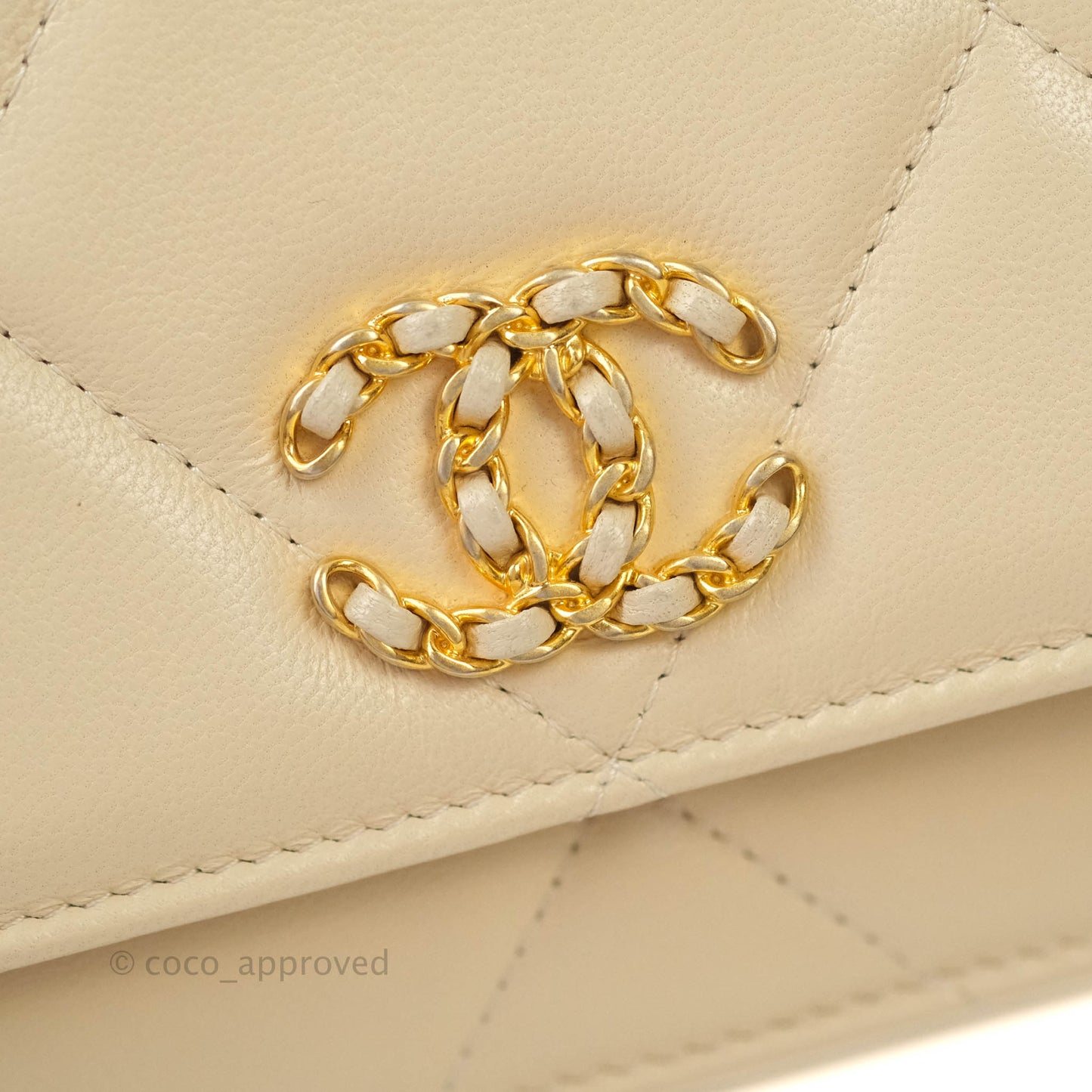 Chanel 19 Quilted Wallet on Chain WOC Beige Goatskin Mixed Hardware