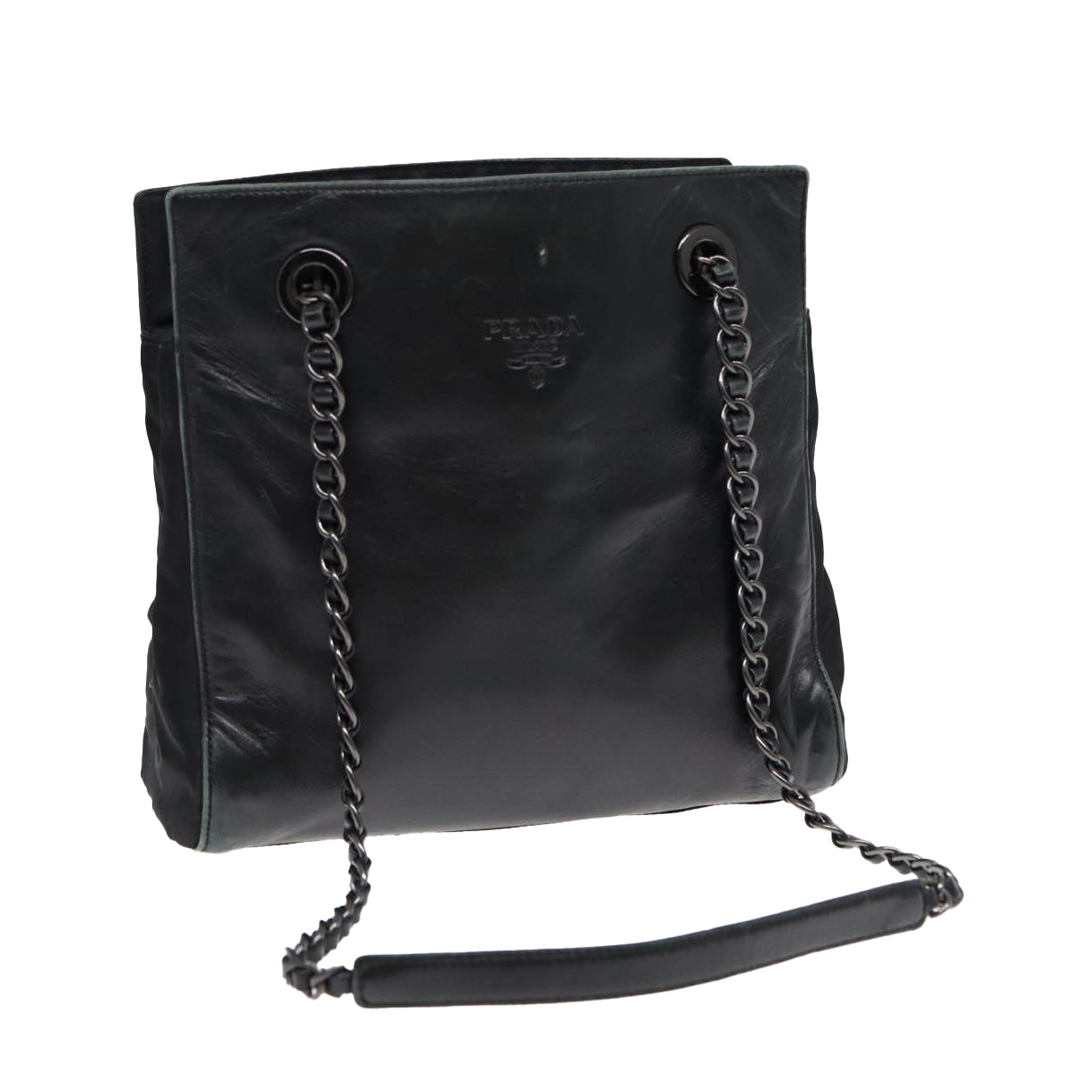 Luxury Prada Chain Shoulder Bag Leather Black Silver  85863