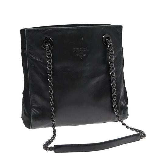 Luxury Prada Chain Shoulder Bag Leather Black Silver  85863
