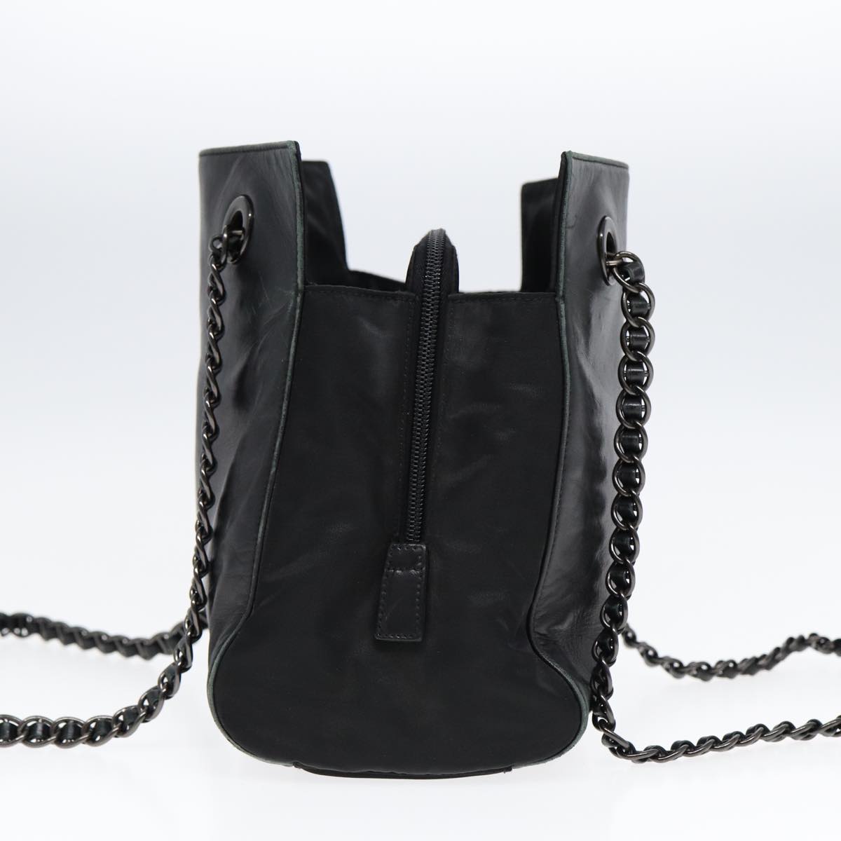 Luxury Prada Chain Shoulder Bag Leather Black Silver  85863