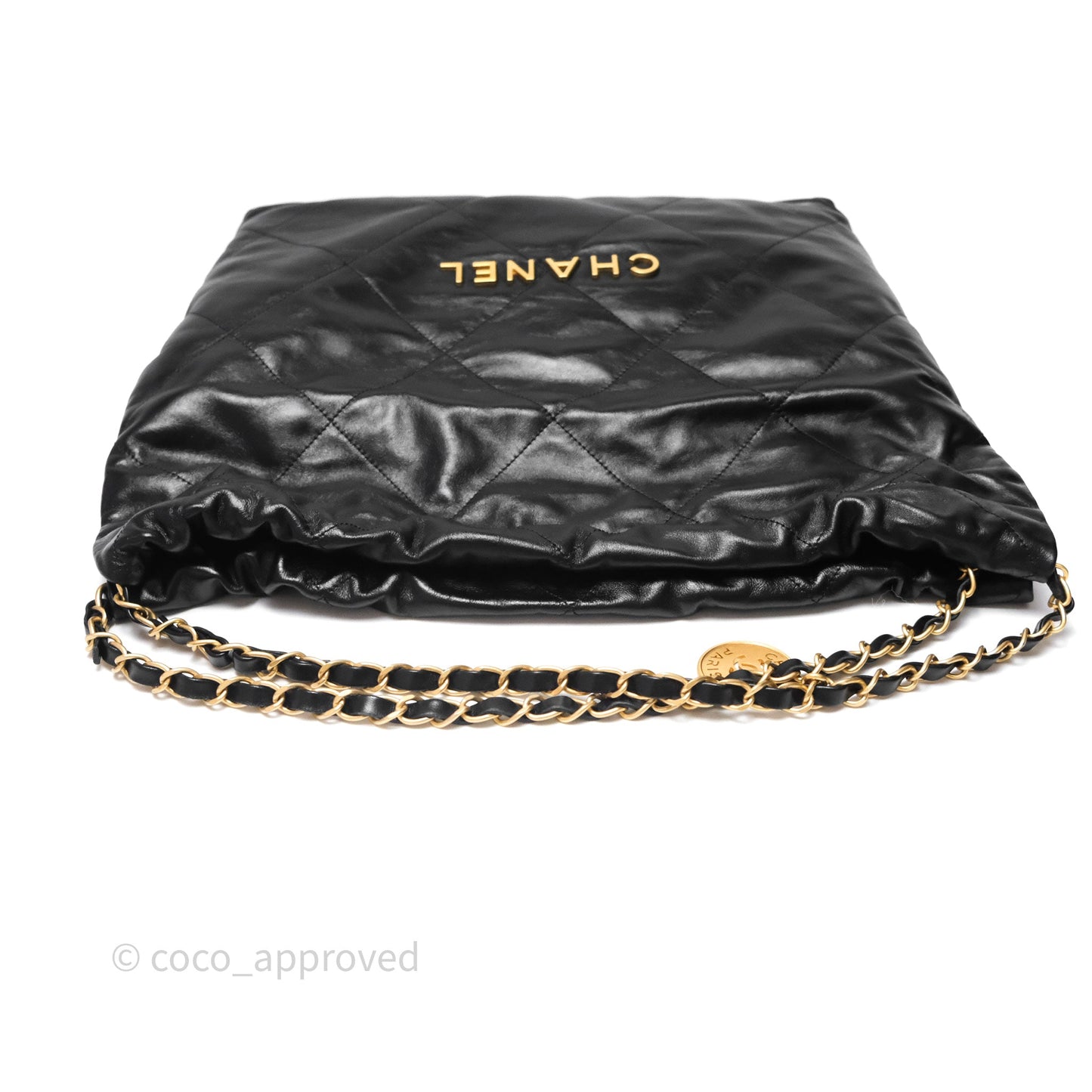 Chanel 22 Bag Medium Black Crumpled Calfskin Aged Gold Hardware