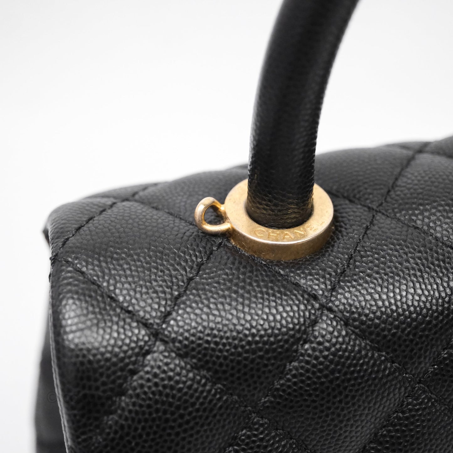 Chanel Small Quilted Coco Handle Black Caviar Aged Gold Hardware
