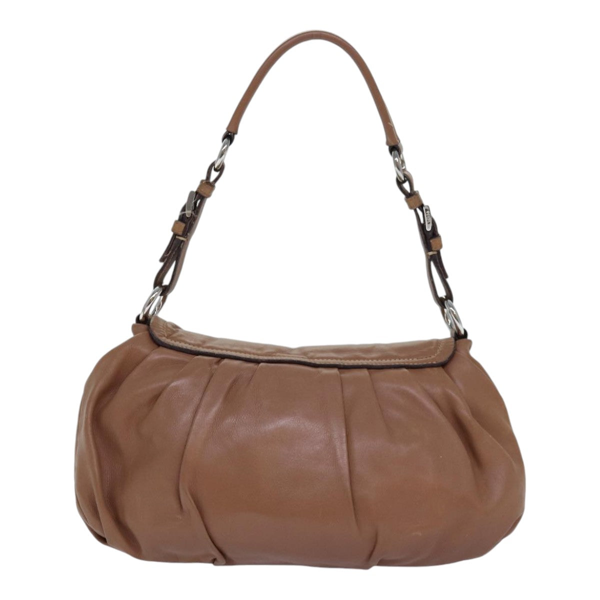 Luxury Prada Shoulder Bag Leather Brown Silver  85872