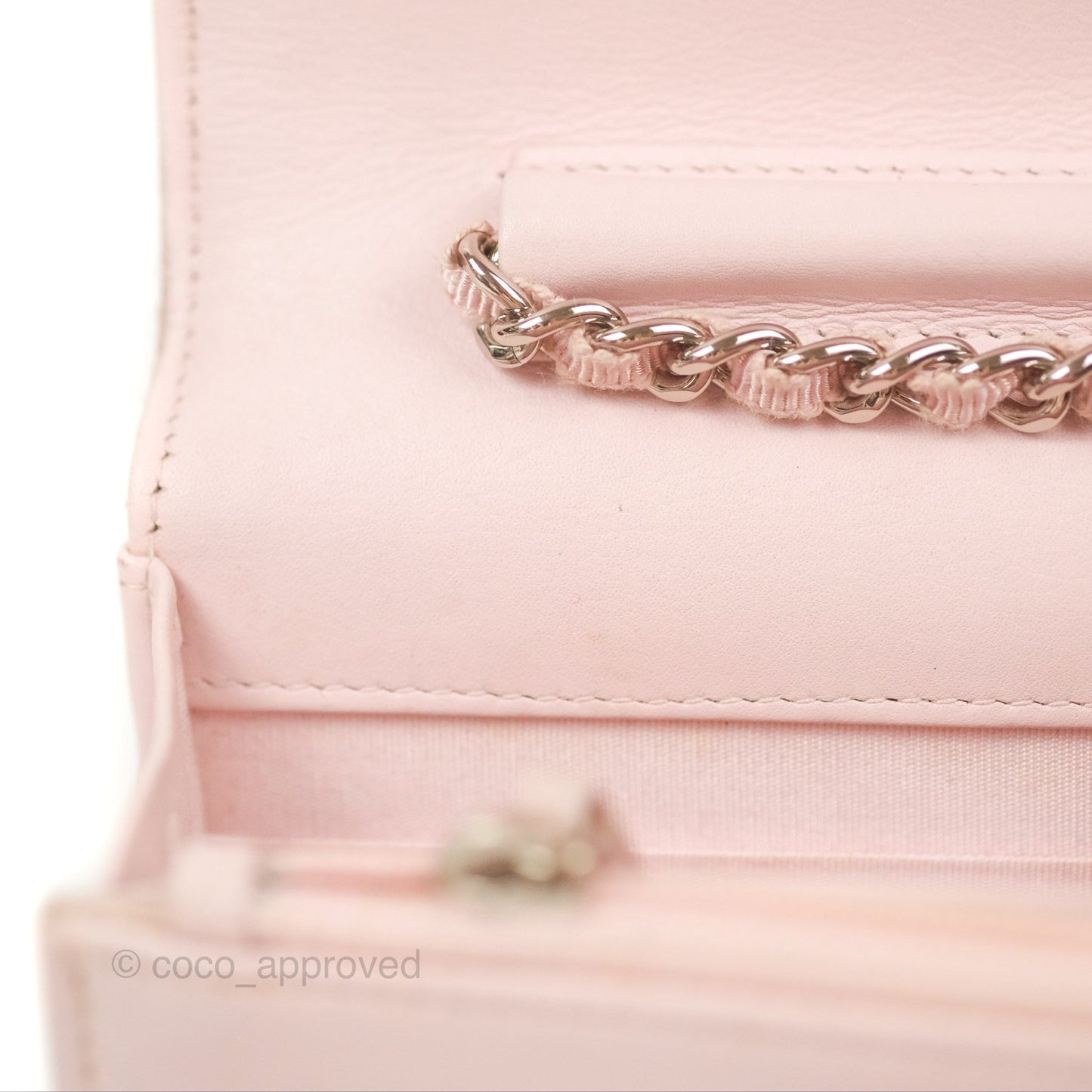 Chanel Deauville Wallet On Chain WOC Pink Canvas Silver Hardware