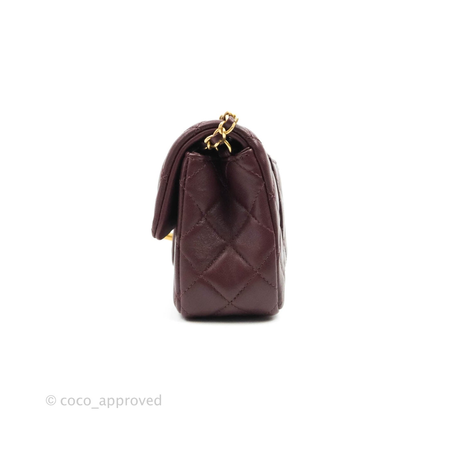 Chanel Mini Rectangular Pearl Crush Quilted Maroon Red Lambskin Gold Hardware
