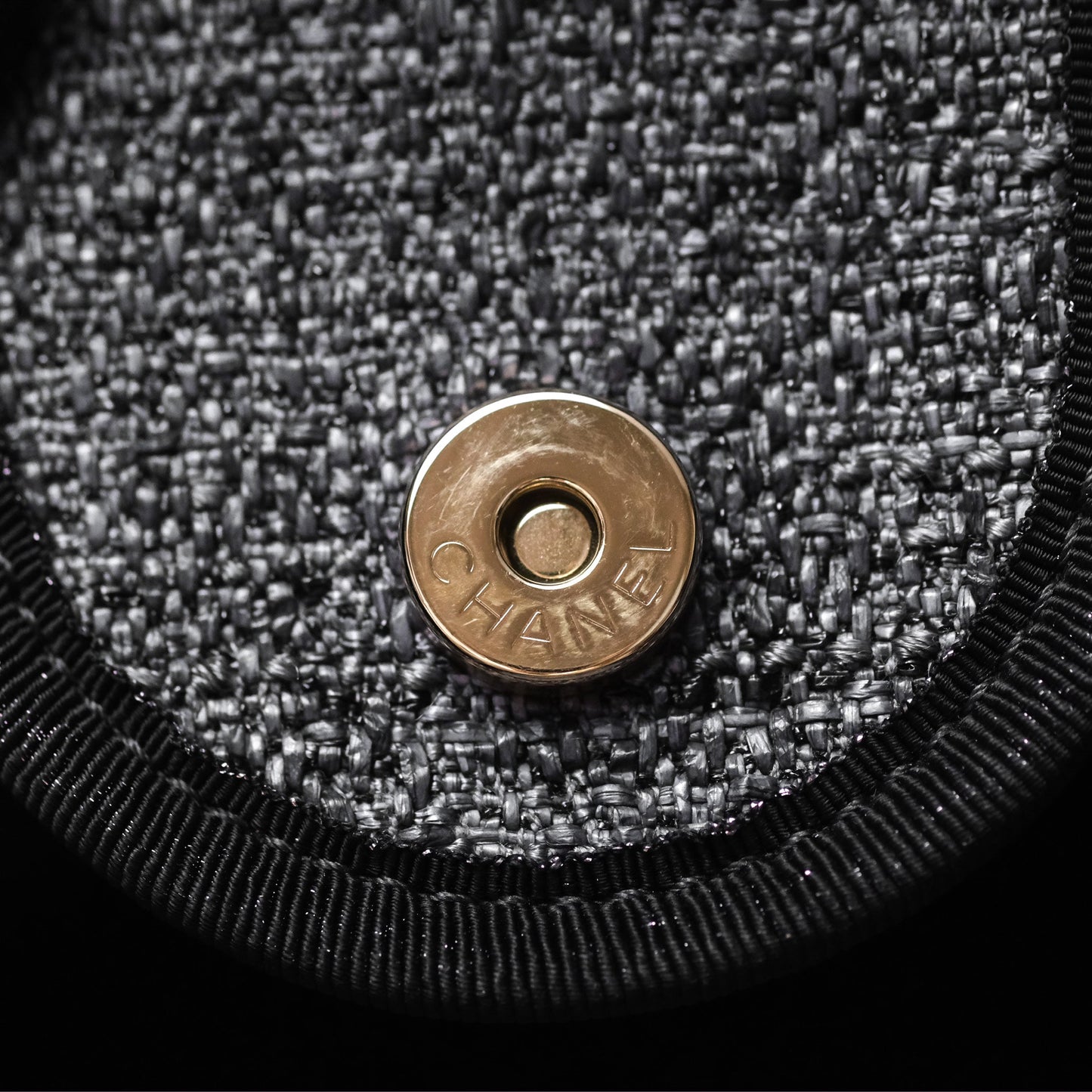 Chanel Large Deauville Glitter Black Grey Raffia Gold Hardware