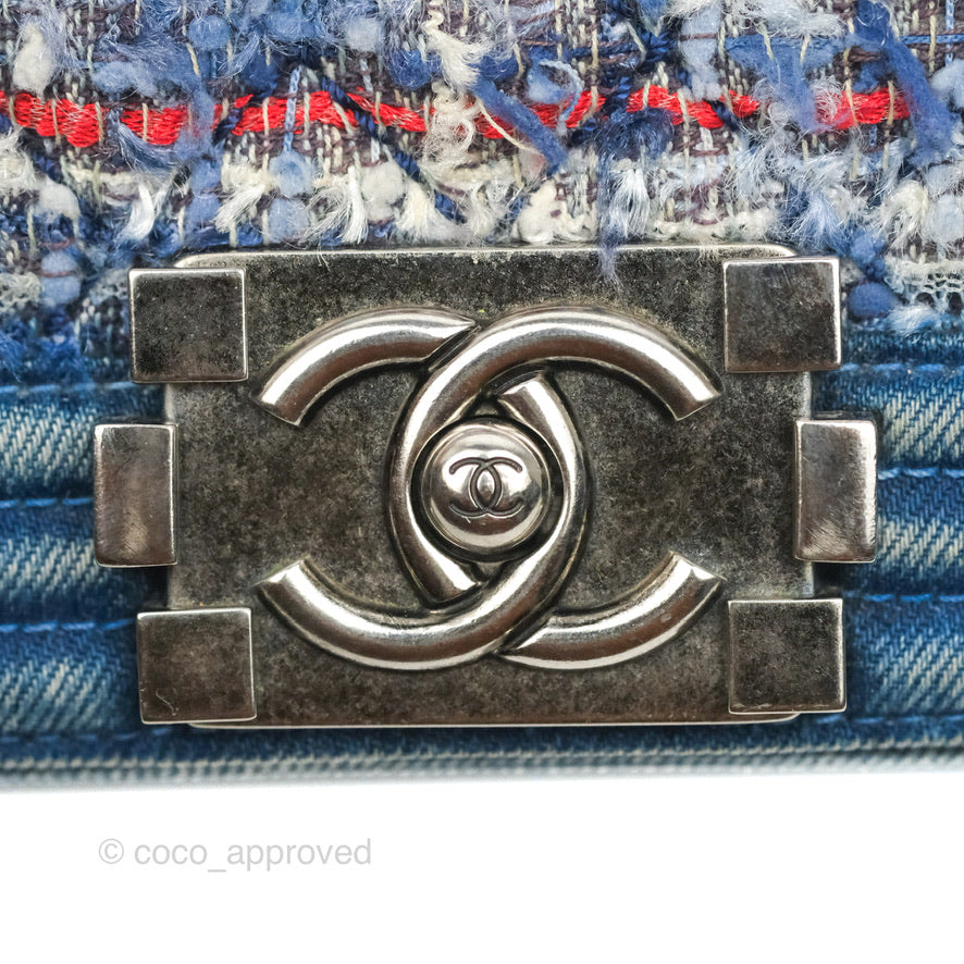 Chanel Medium Boy Blue Denim Tweed Ruthenium Hardware