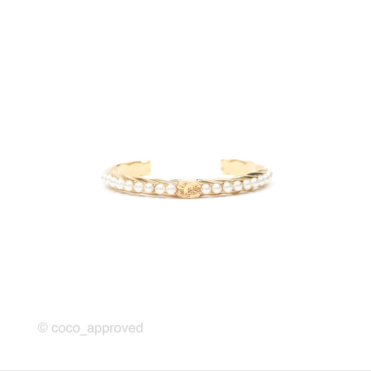 Chanel CC Pearls Bangle Bracelet Gold Tone 23A