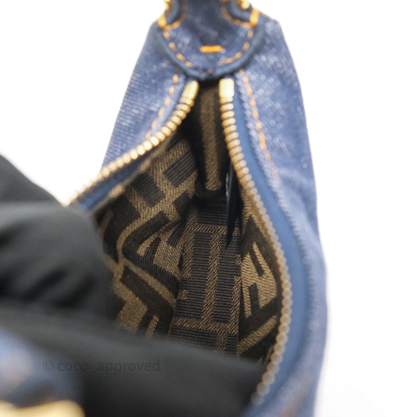 Fendi Nano Fendigraphy Hobo Charm Blue Denim