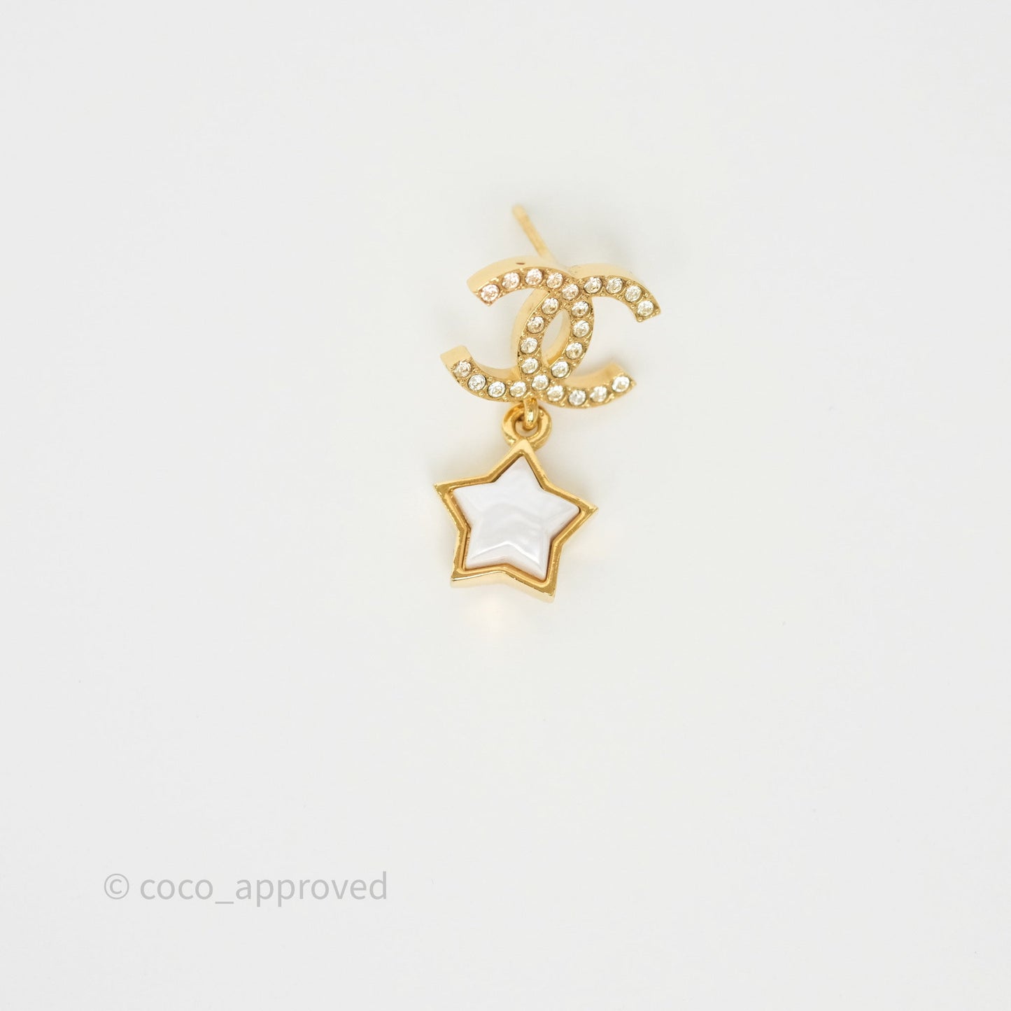 Chanel Crystal CC Star Drop Earrings Gold Tone 24C