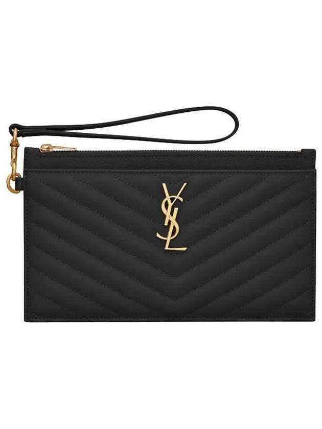Luxury Saint Laurent Cassandre Matelasse Large Zipped Clutch Bag Black