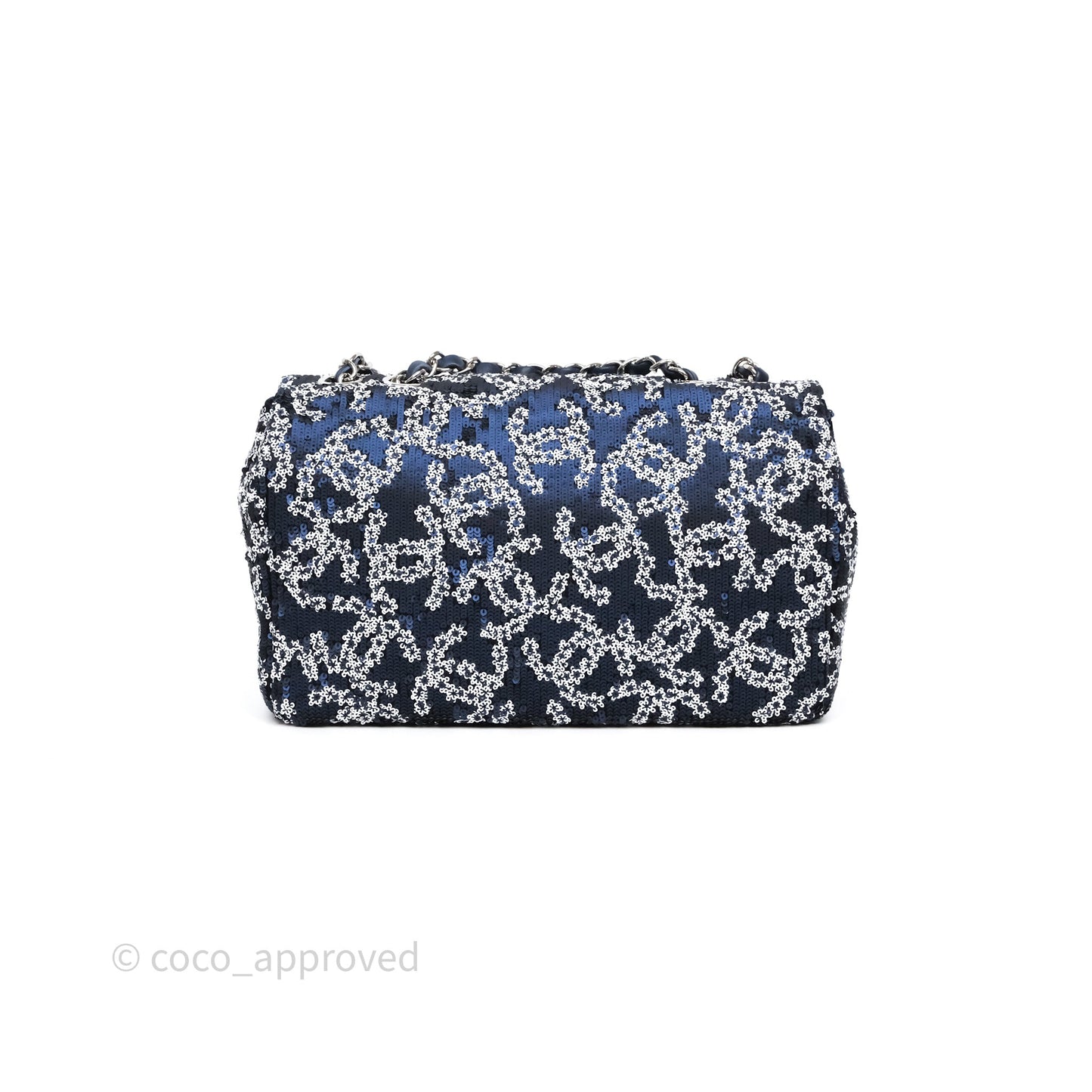 Chanel Medium CC Sequins Flap Bag White/ Navy Silver Hardware 19P