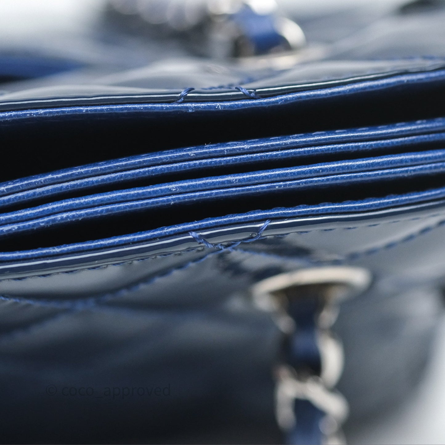 Chanel Quilted Bowling Tote Royal Blue Patent Silver Hardware