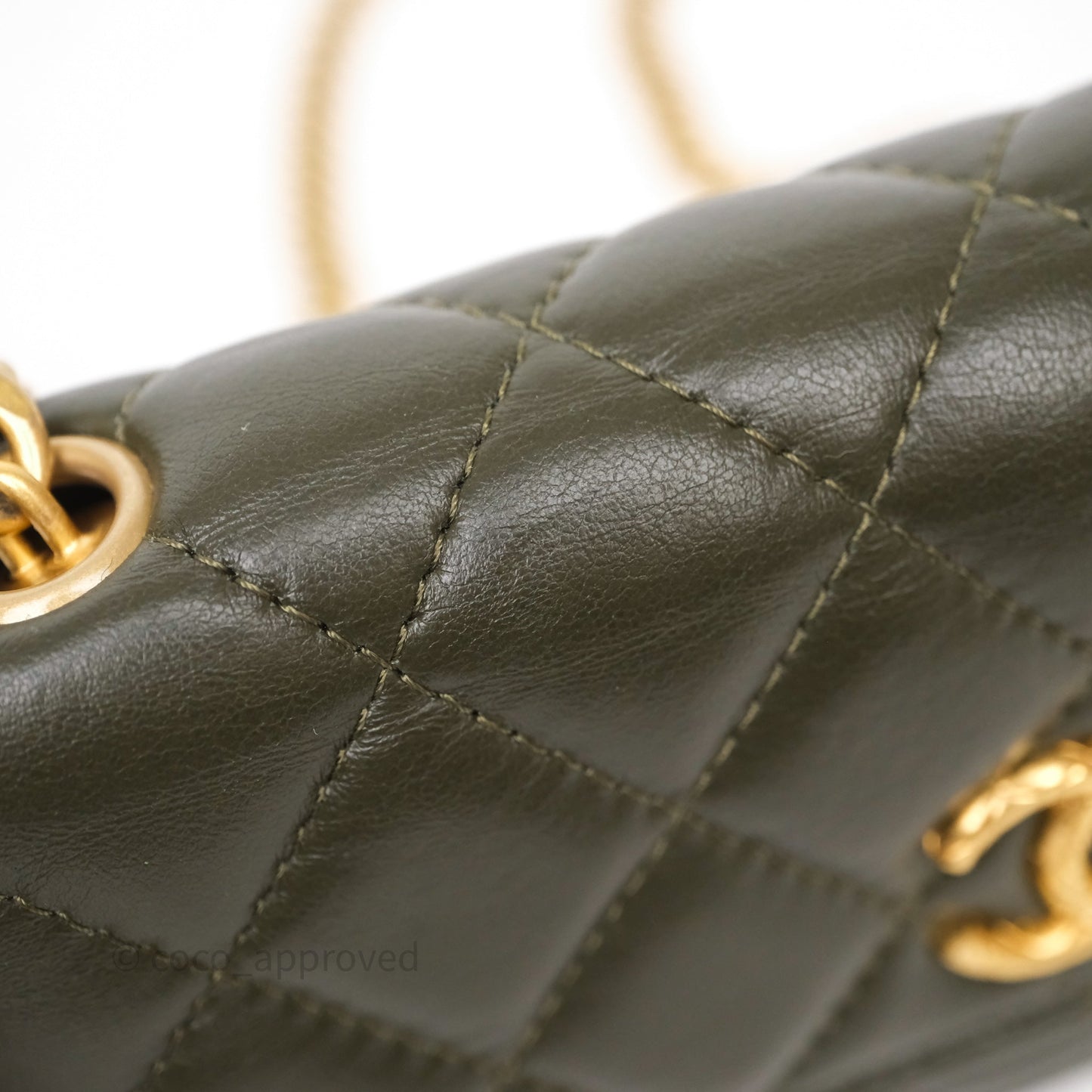 Chanel All Slide Adjustable Chain Phone Holder WOC Olive Green Lambskin