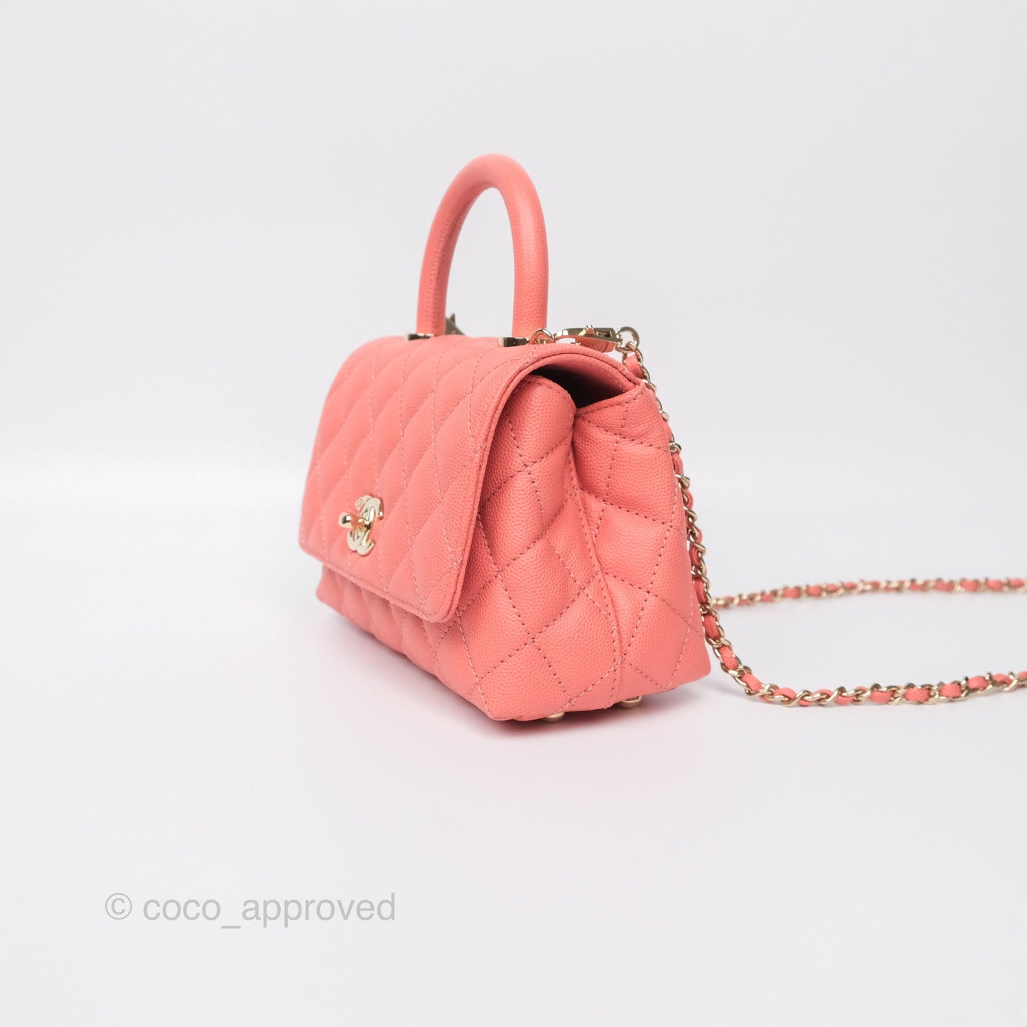 Chanel Mini Coco Handle Quilted Pink Caviar Gold Hardware