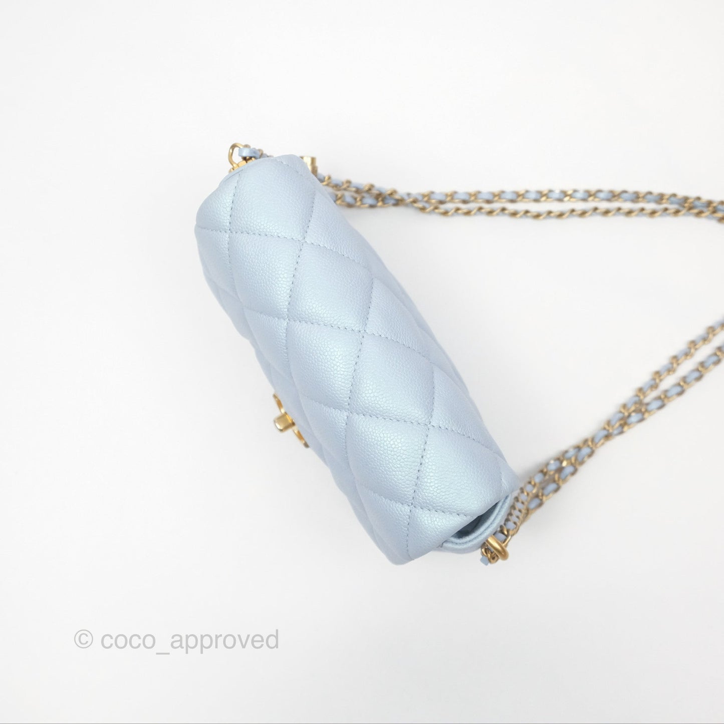 Chanel Quilted My Perfect Mini Iridescent Blue Caviar Aged Gold Hardware