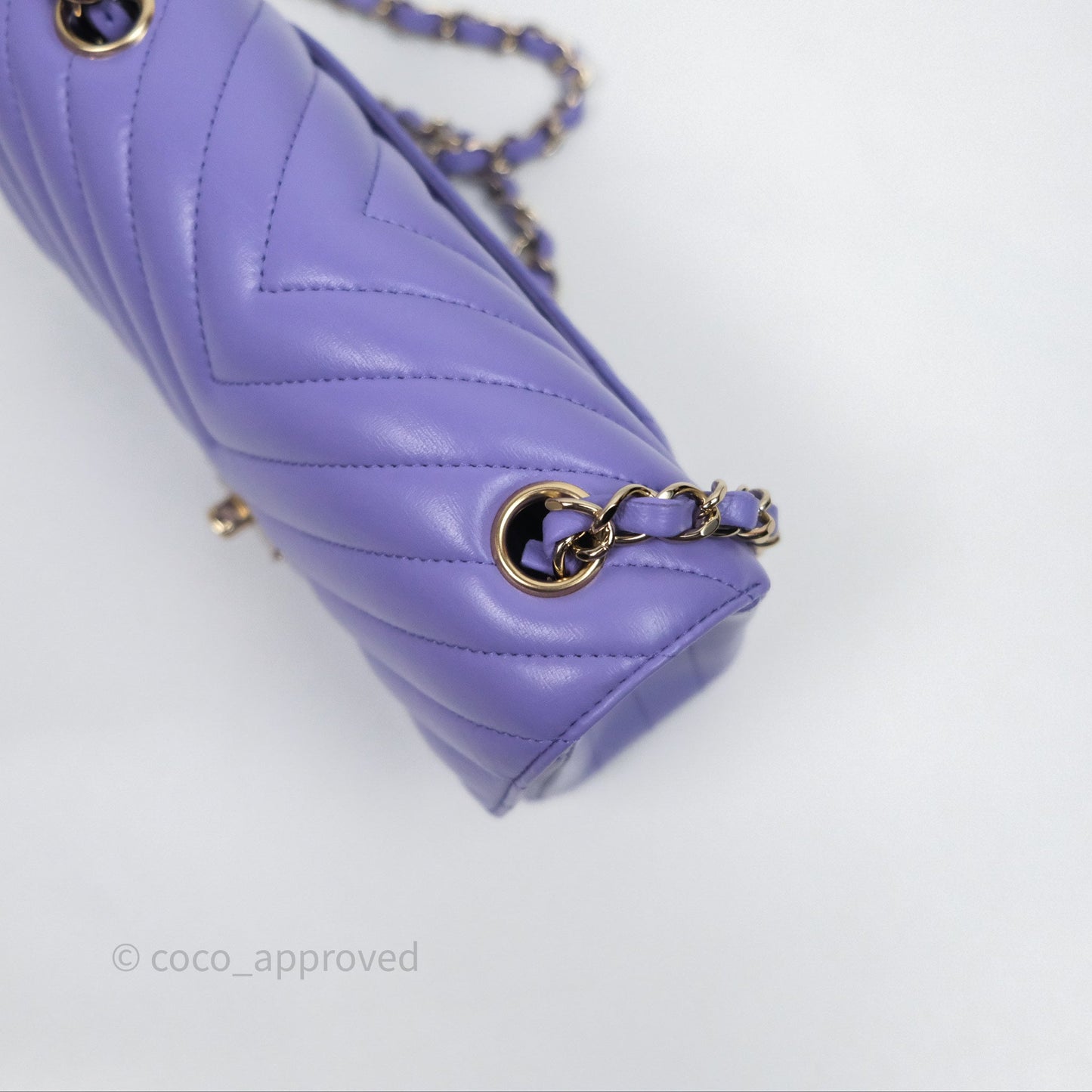 Chanel Quilted Mini Rectangular Chevron Purple Lambskin Gold Hardware