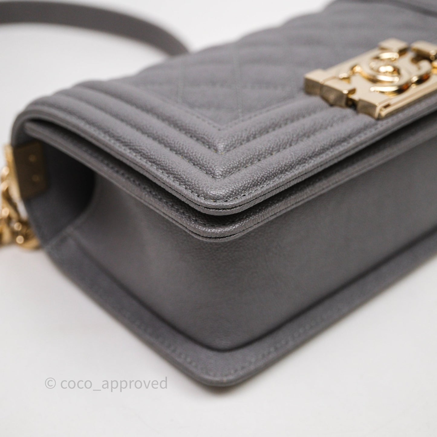 Chanel Small Boy Dark Grey Caviar Gold Hardware