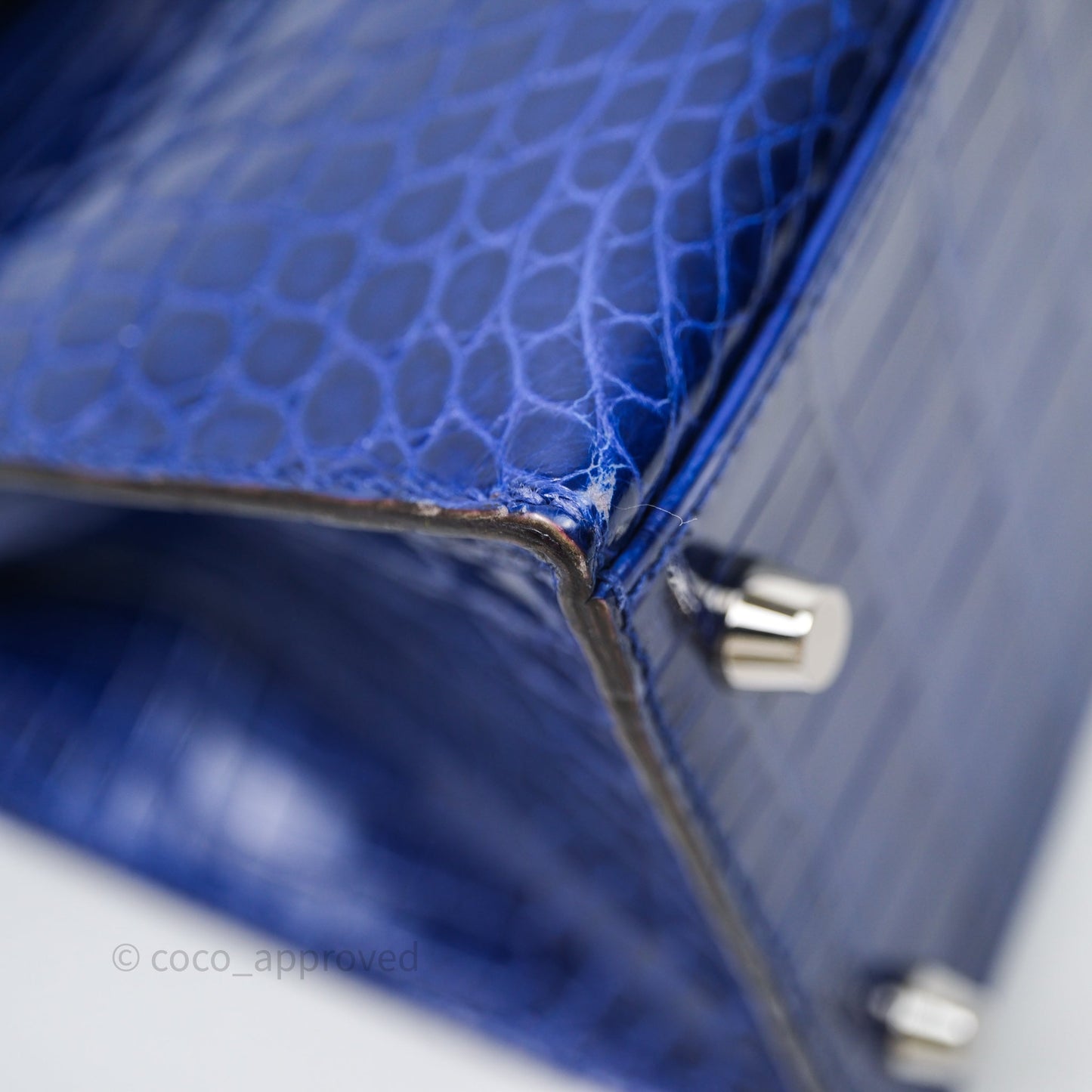 Hermès Kelly 28 Blue Croc Palladium Hardware