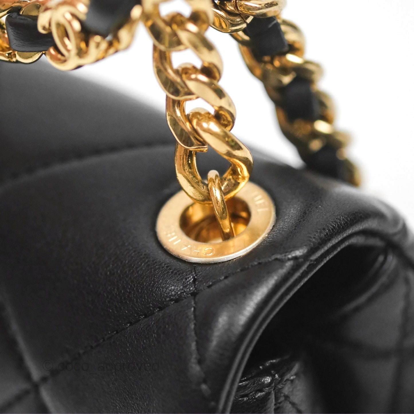 Chanel Mini Top Handle Flap Black Lambskin Aged Gold Hardware 23C