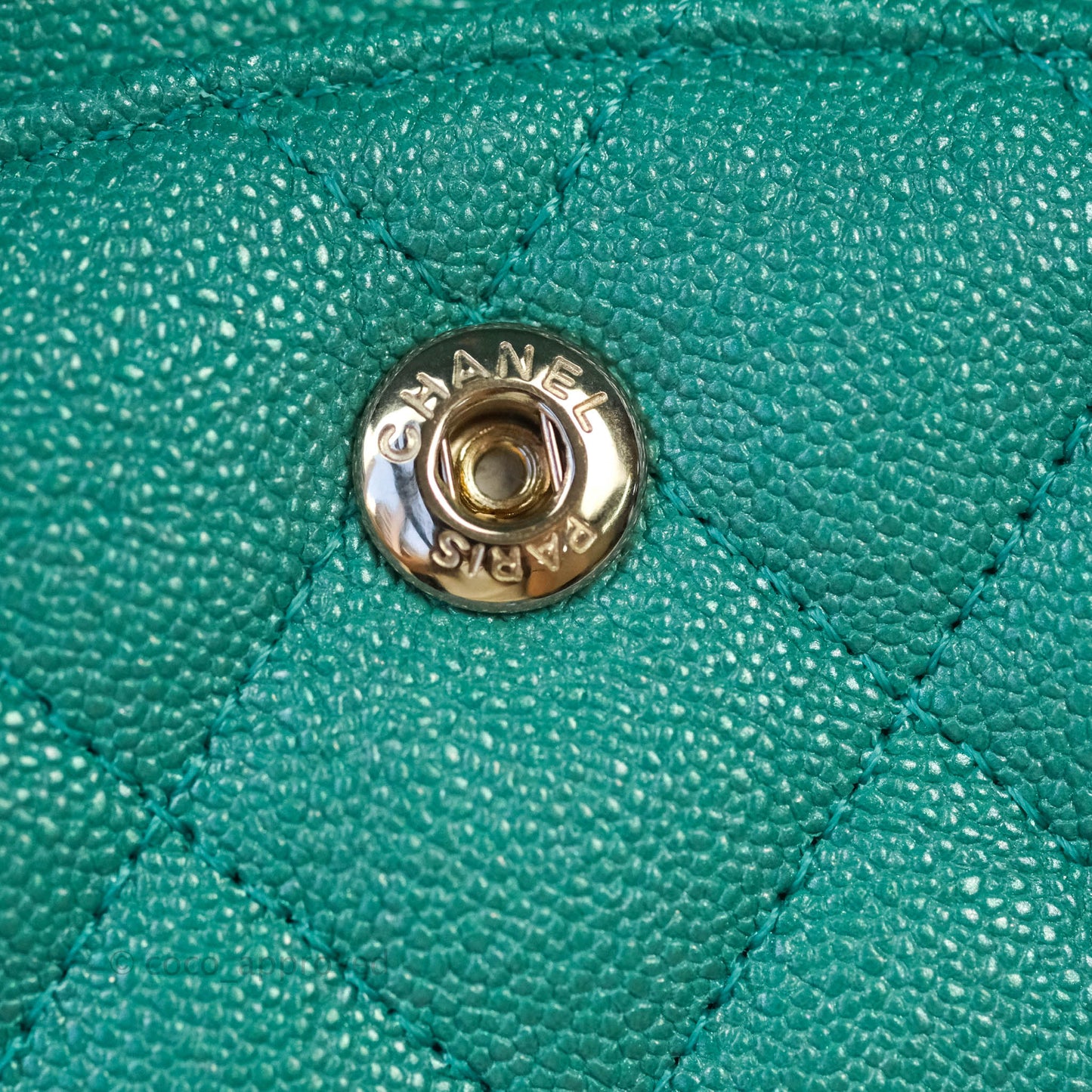 Chanel Classic M/L Medium Double Flap Iridescent Turquoise Caviar Gold Hardware 19S