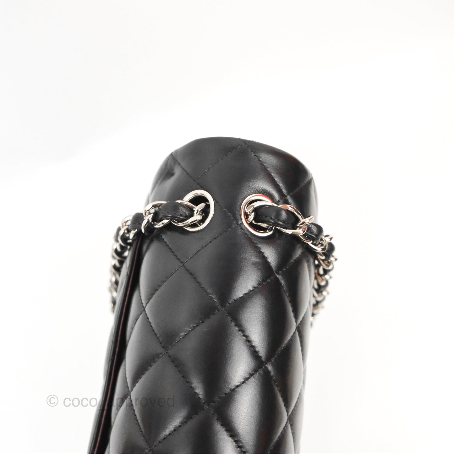 Chanel Quilted Maxi Double Flap Black Lambskin Silver Hardware