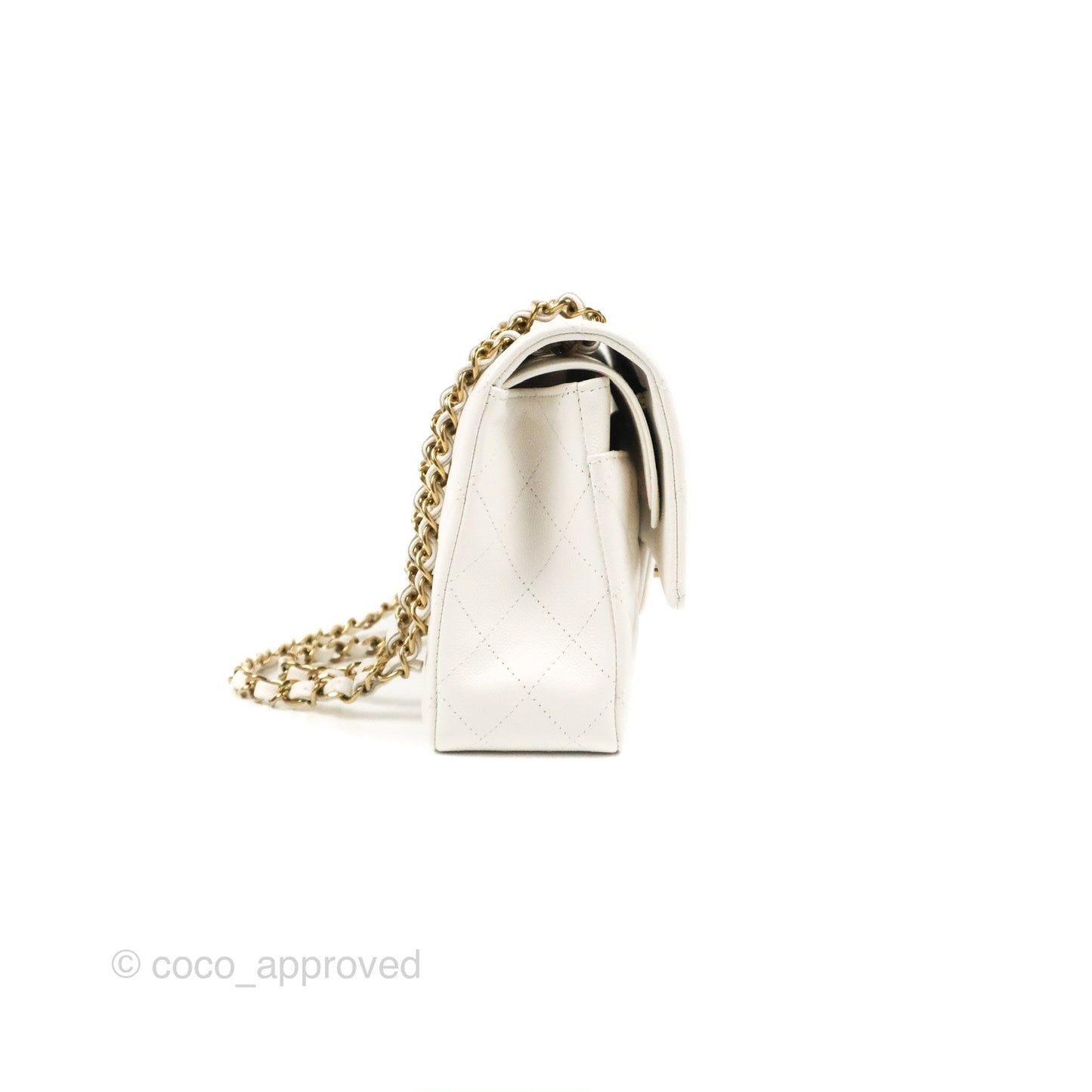 Chanel Classic M/L Medium Flap Quilted White Caviar Gold Hardware