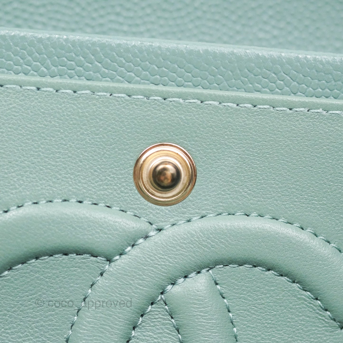 Chanel Classic M/L Medium Flap Quilted Tiffany Seafoam Green Caviar Gold Hardware